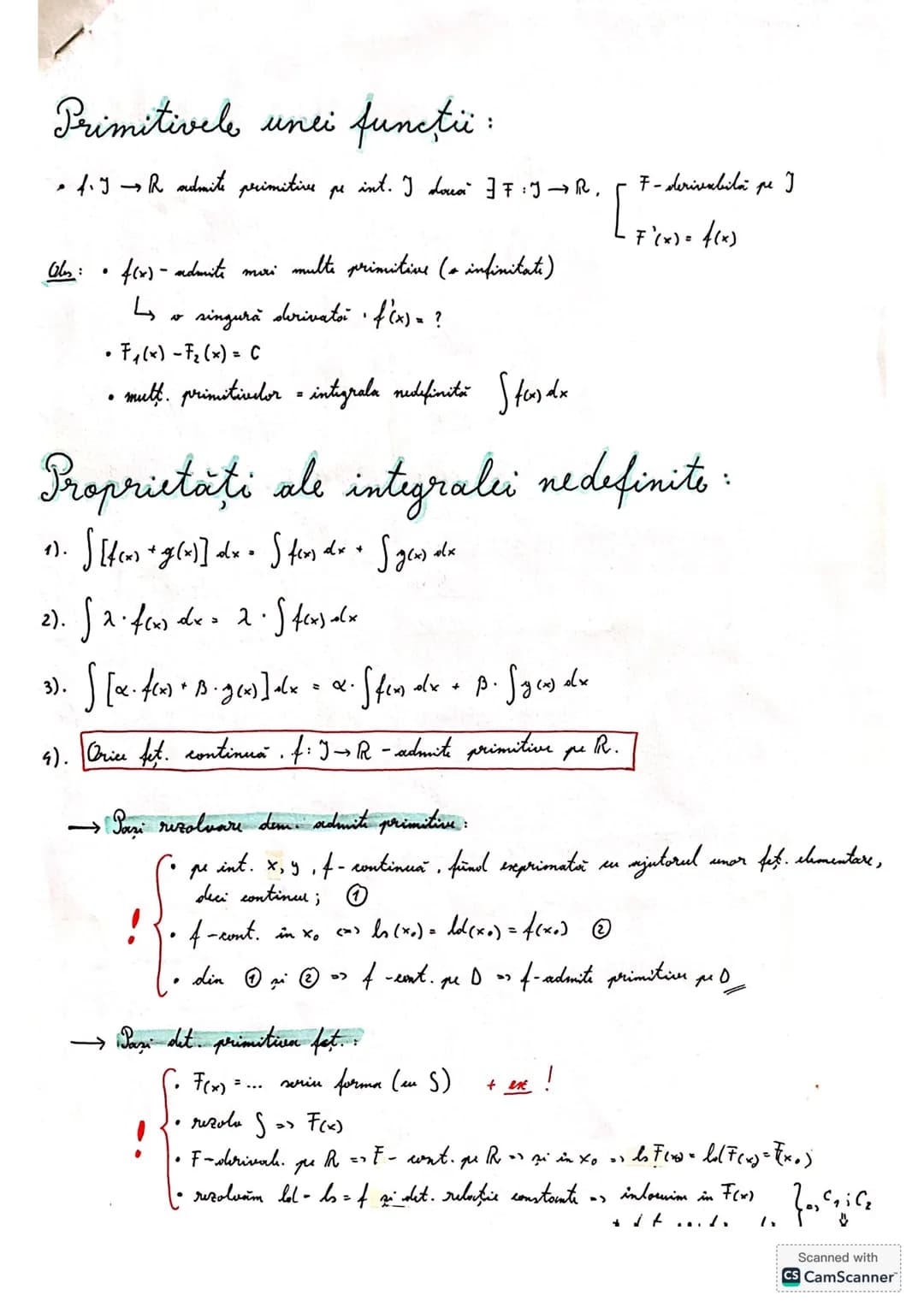 Primitivele unei funcții:
• f:J→R admite primitive pe int. J daca ∃F:J→R, F - derivabila pe J
[F'(x) = f(x)
Obs: • f(x) - admite mai multe