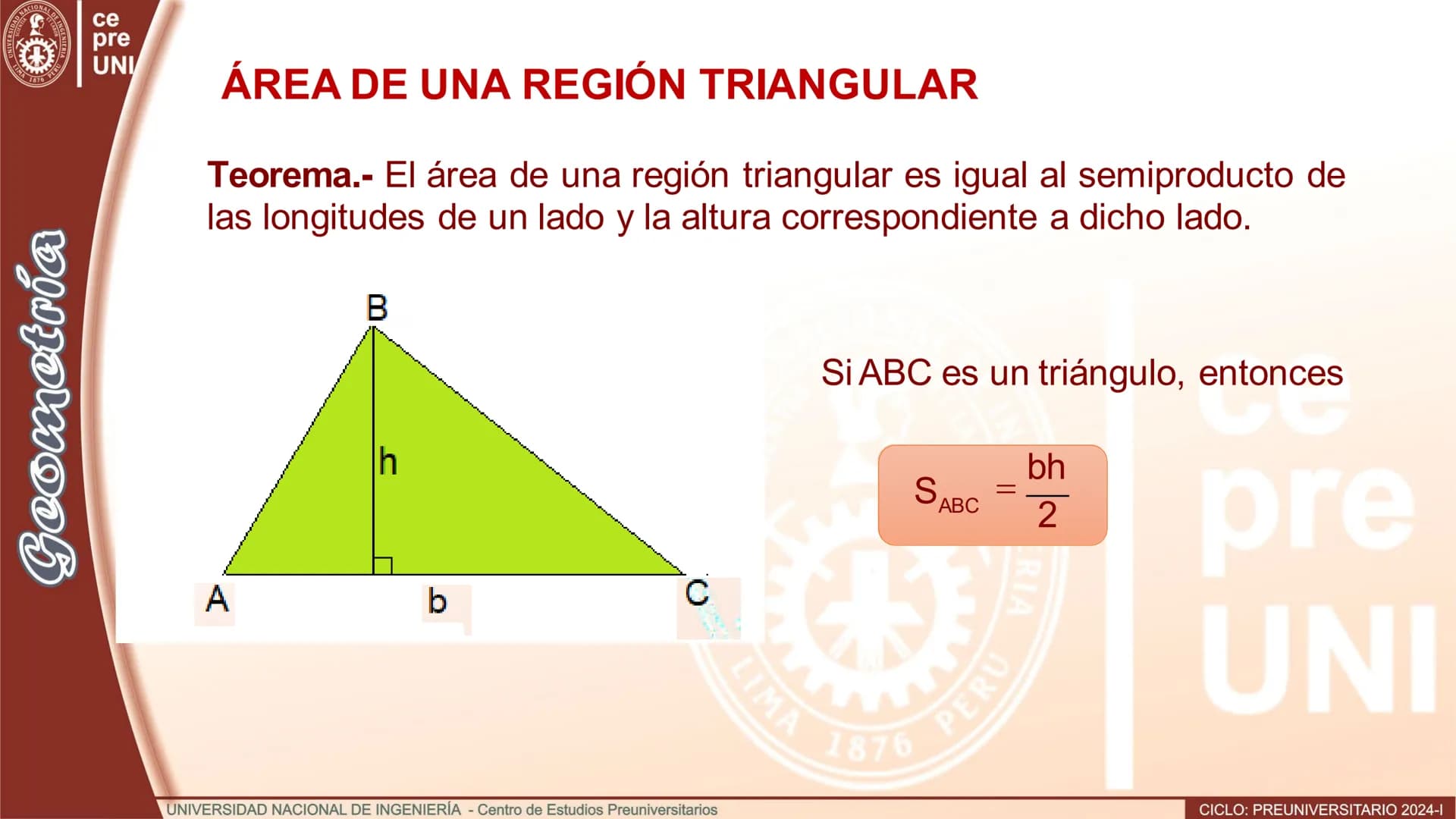 Geometría
REGIÓN POLIGONAL
Definición.- Se denomina región poligonal a la unión de un polígono y su
interior.
Región poligonal convexa
R