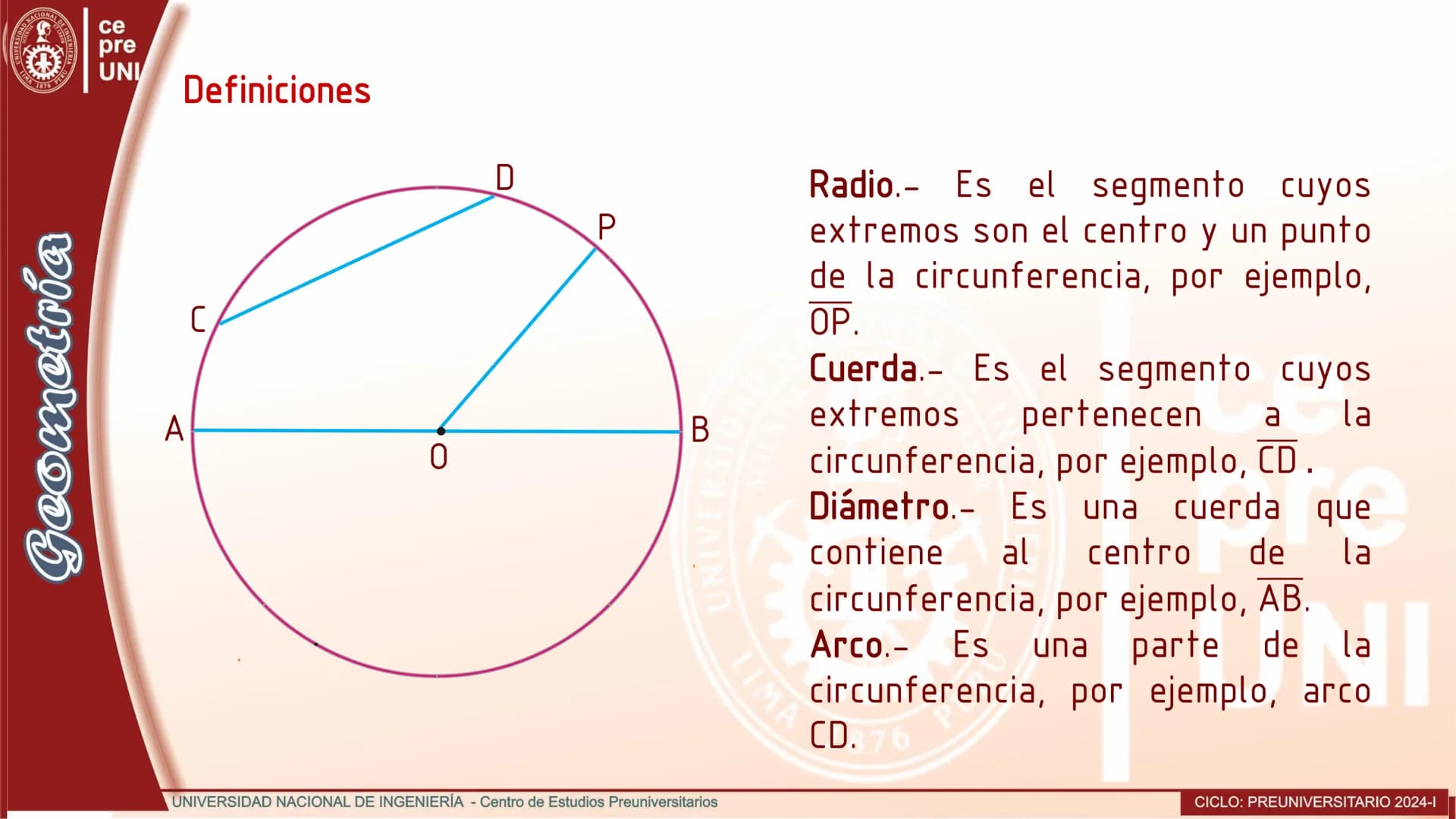 # Definición
Circunferencia
Una circunferencia es el conjunto de todos los puntos de un plano que
equidistan de otro punto fijo de dicho p