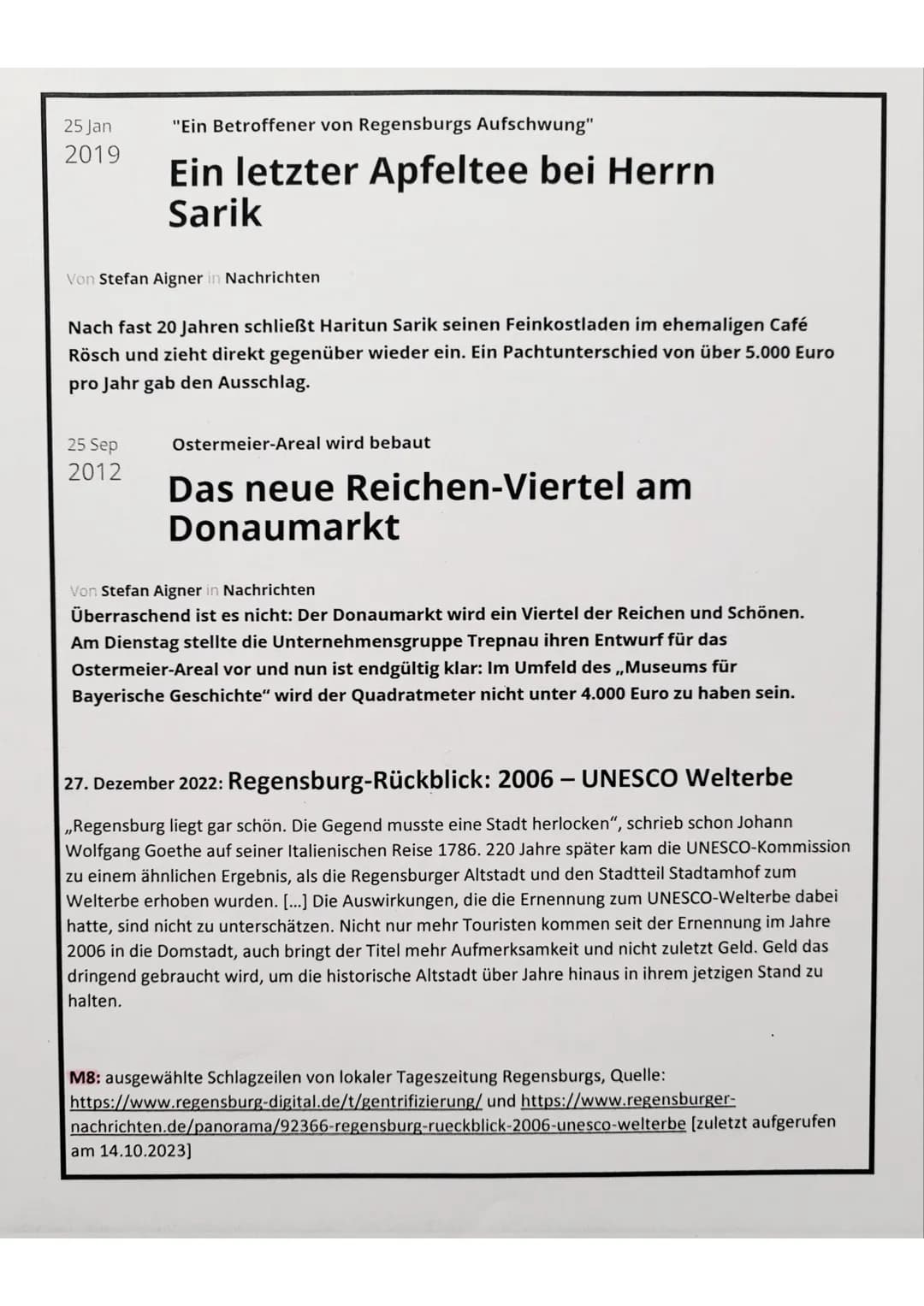 Thema: Historisch-genetische Entwicklung und funktionaler Wandel von
Städten am Beispiel Regensburg
Aufgabenstellung:
1. Lokalisieren Sie Re