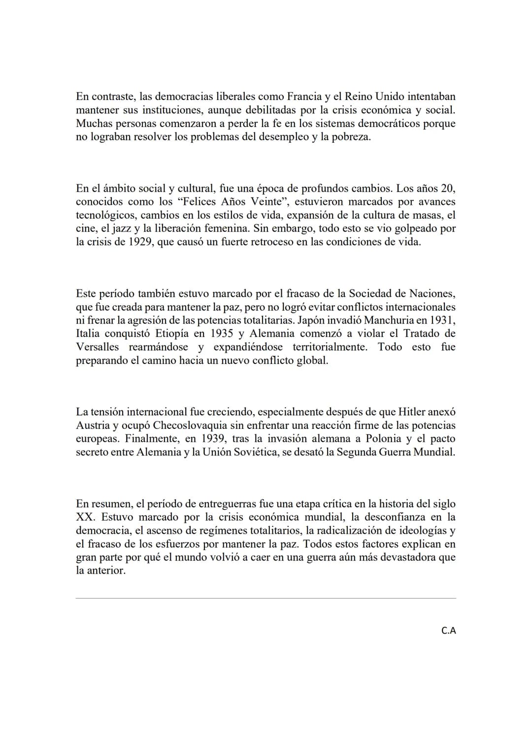 PERÍODO DE ENTREGUERRAS
El período de entreguerras (1918-1939) se refiere al tiempo transcurrido entre el
final de la Primera Guerra Mundial