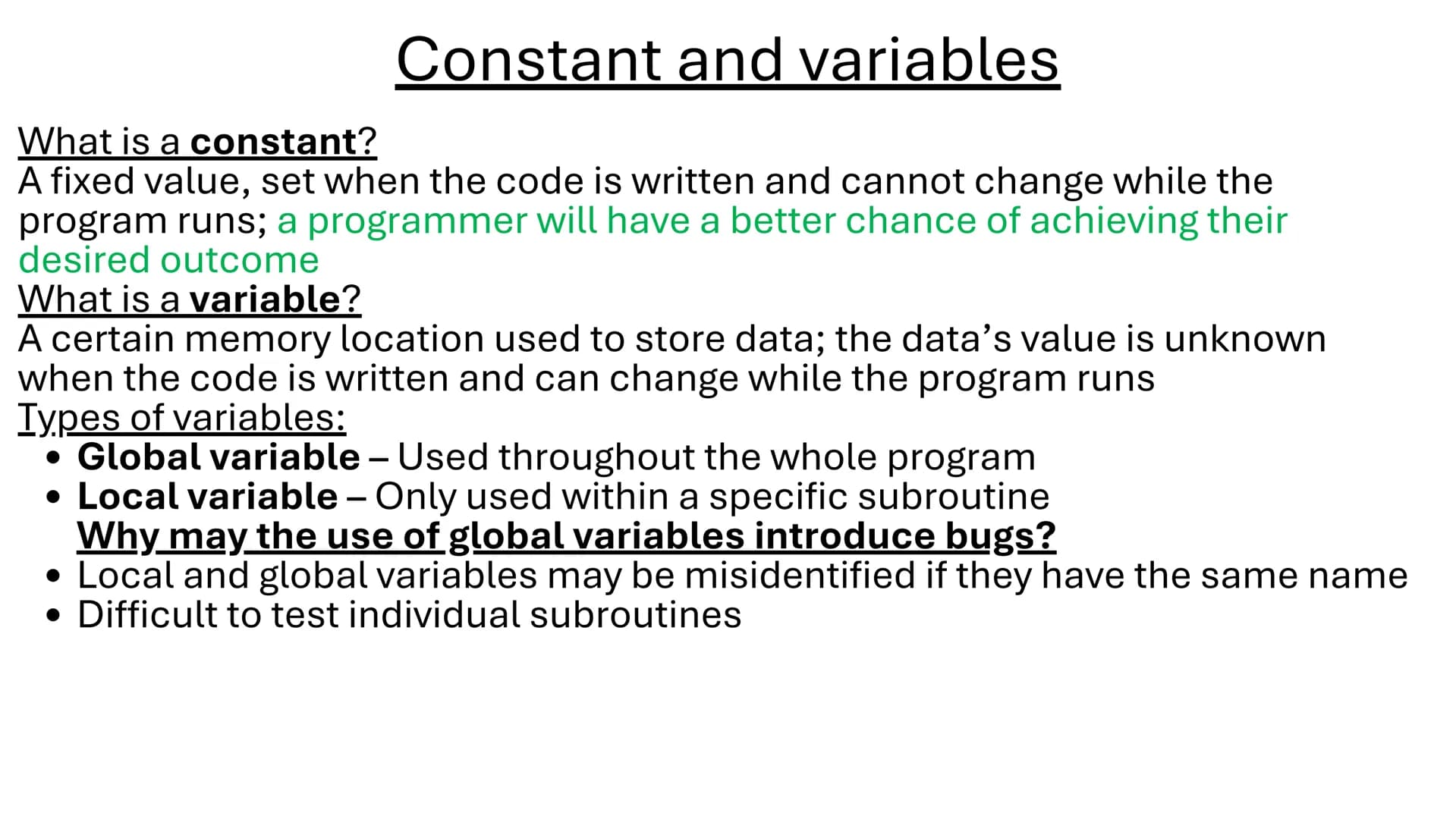 # Paper 1 Com Science
John Joyce 1. <u>Programming Check List</u> Identifiers
What are they?
Meaningful names given to variables (e.g - Age