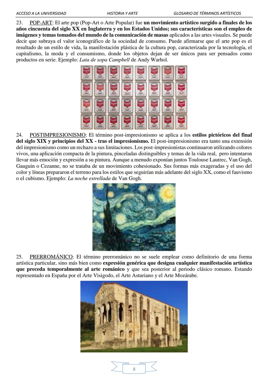ACCESO A LA UNIVERSIDAD
HISTORIA Y ARTE
GLOSARIO DE TÉRMINOS ARTÍSTICOS
1.
GLOSARIO DE TÉRMINOS ARTÍSTICOS
(Tercer Trimestre)
ÓLEO: técnica