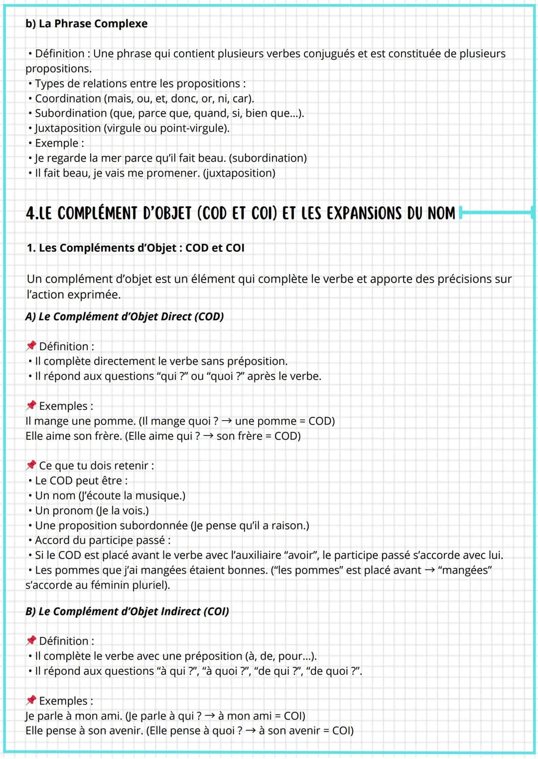 Grammaire
1. LES PROPOSITIONS
La Proposition Principale
• Définition: C'est une proposition indépendante qui peut exister seule.
• Exemple:
