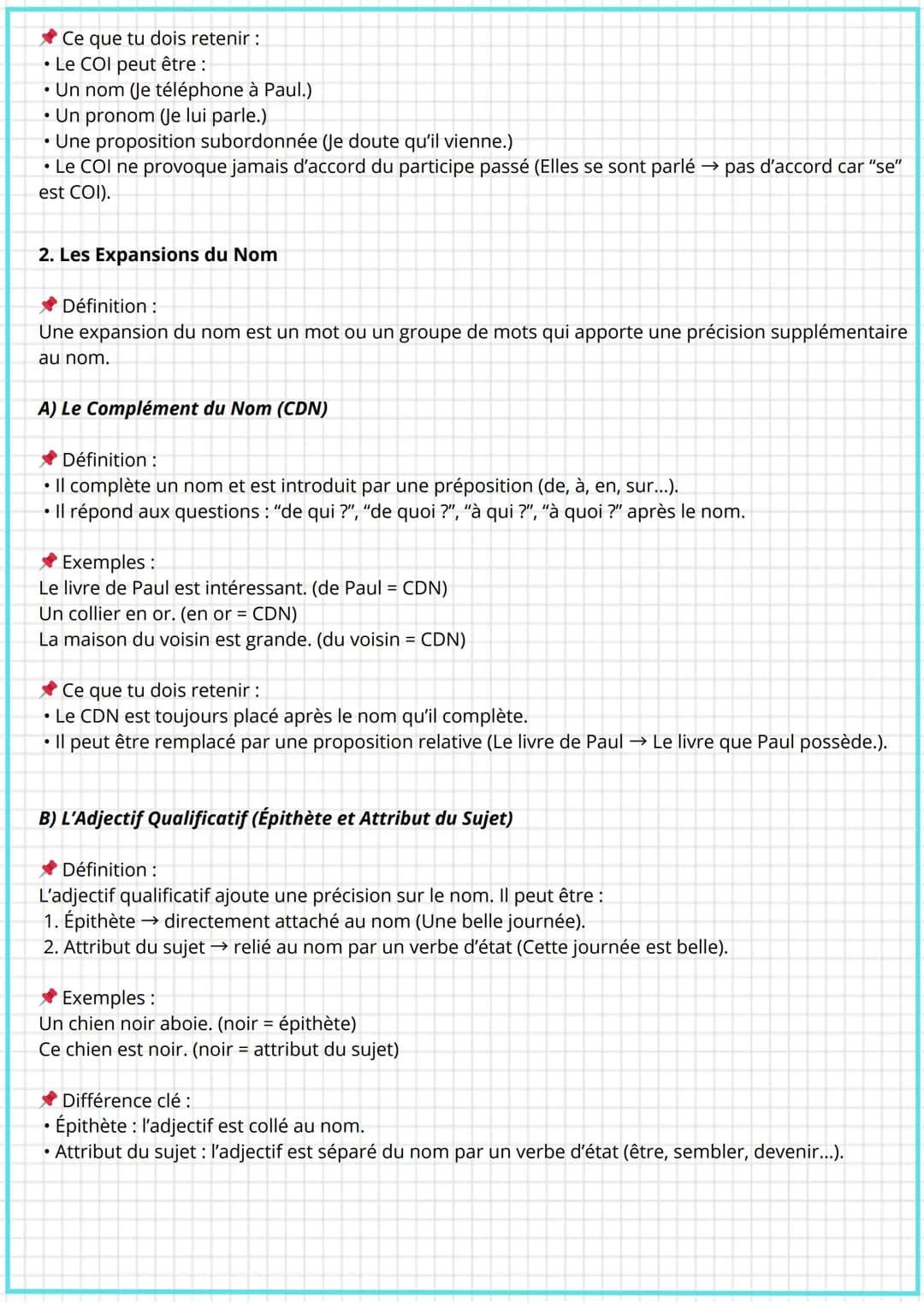 Grammaire
1. LES PROPOSITIONS
La Proposition Principale
• Définition: C'est une proposition indépendante qui peut exister seule.
• Exemple: