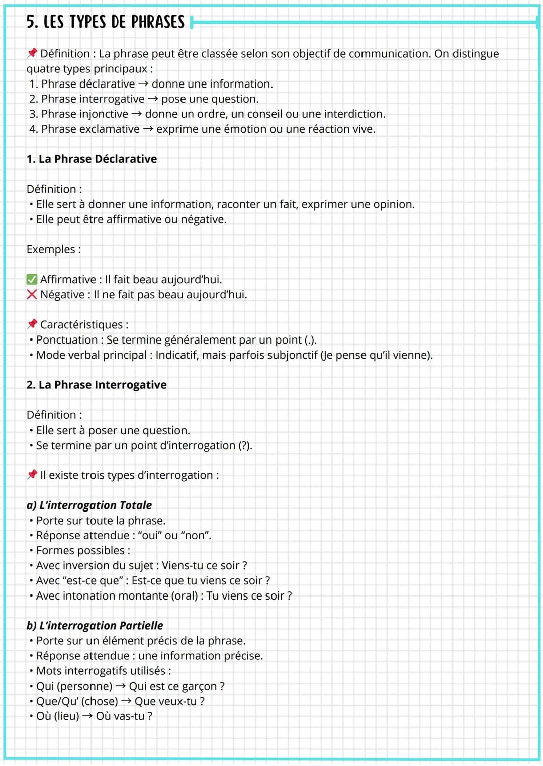 Grammaire
1. LES PROPOSITIONS
La Proposition Principale
• Définition: C'est une proposition indépendante qui peut exister seule.
• Exemple: