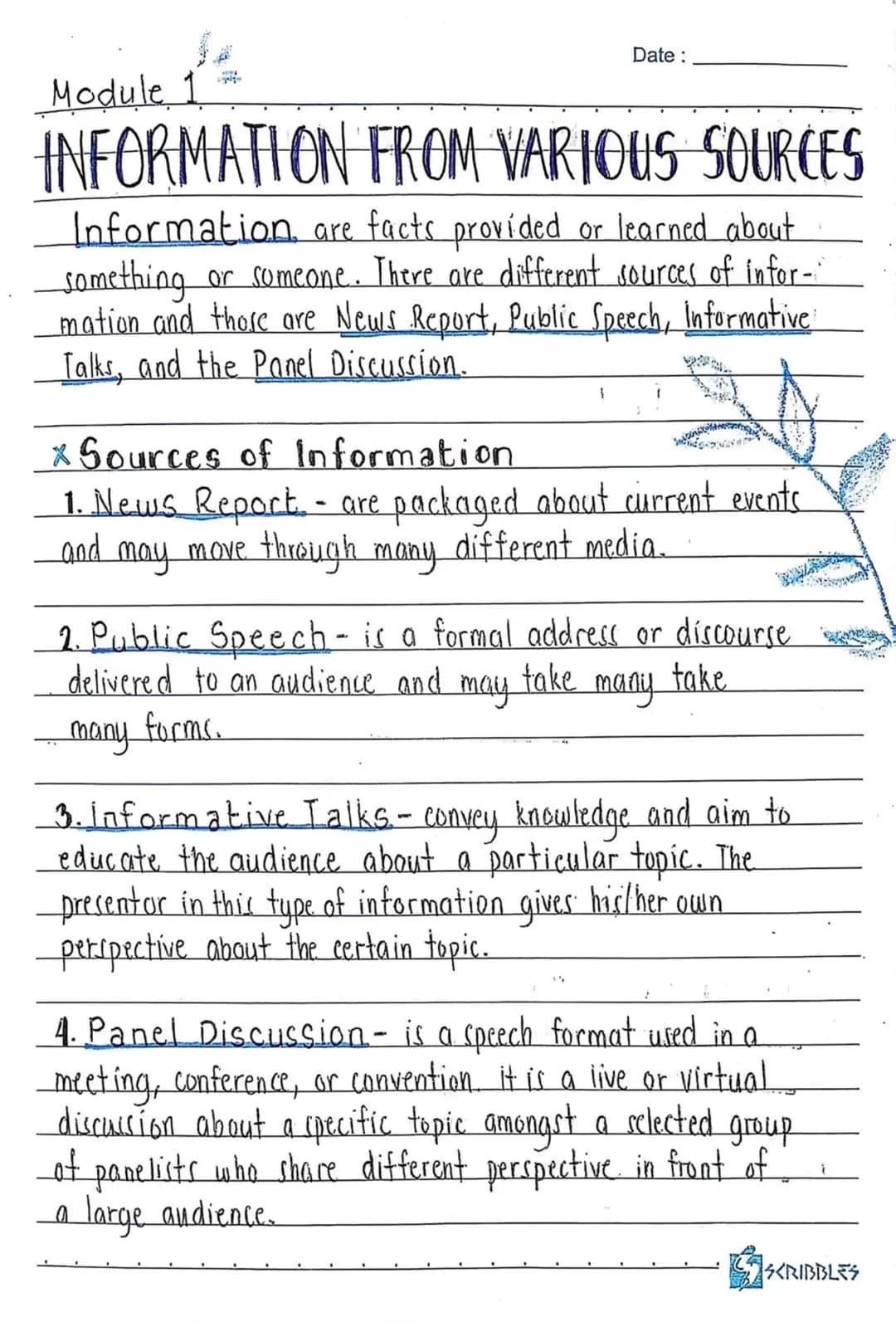 1st Quarter
Date:
M VARIOUS SOURCES
provided or learned about
are different sources of infor-
ort, Public Speech, Informative
ion
aged about