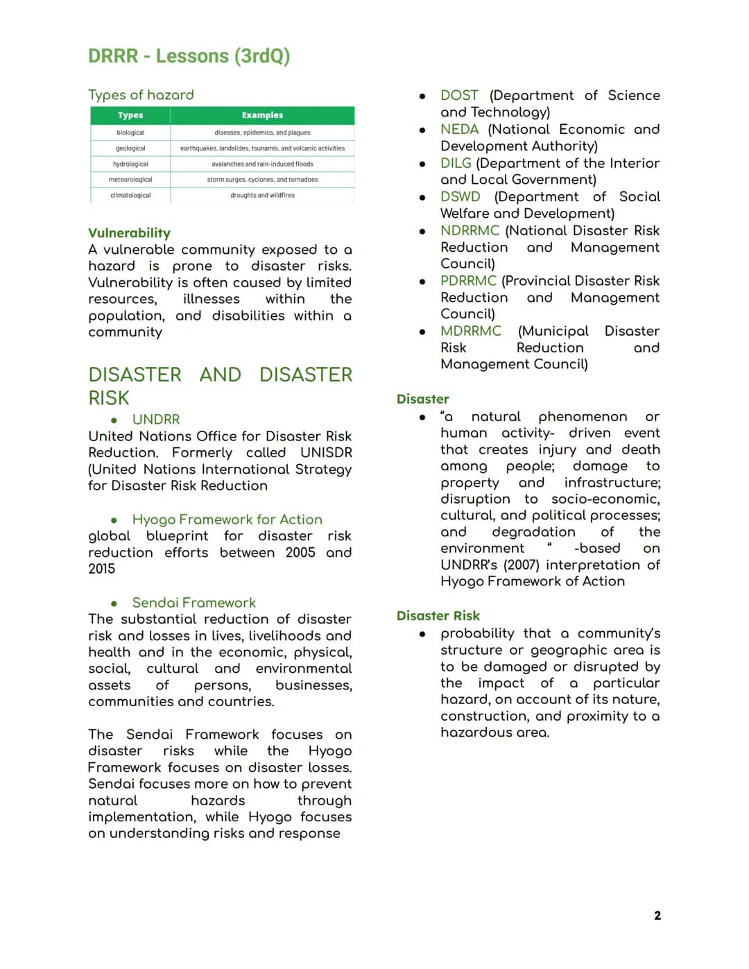 DRRR - Lessons (3rdQ)
DISASTER READINESS and
RISK REDUCTION (DRRR)
What is a Disaster?
- A sudden calamitous event, bringing great damage, l