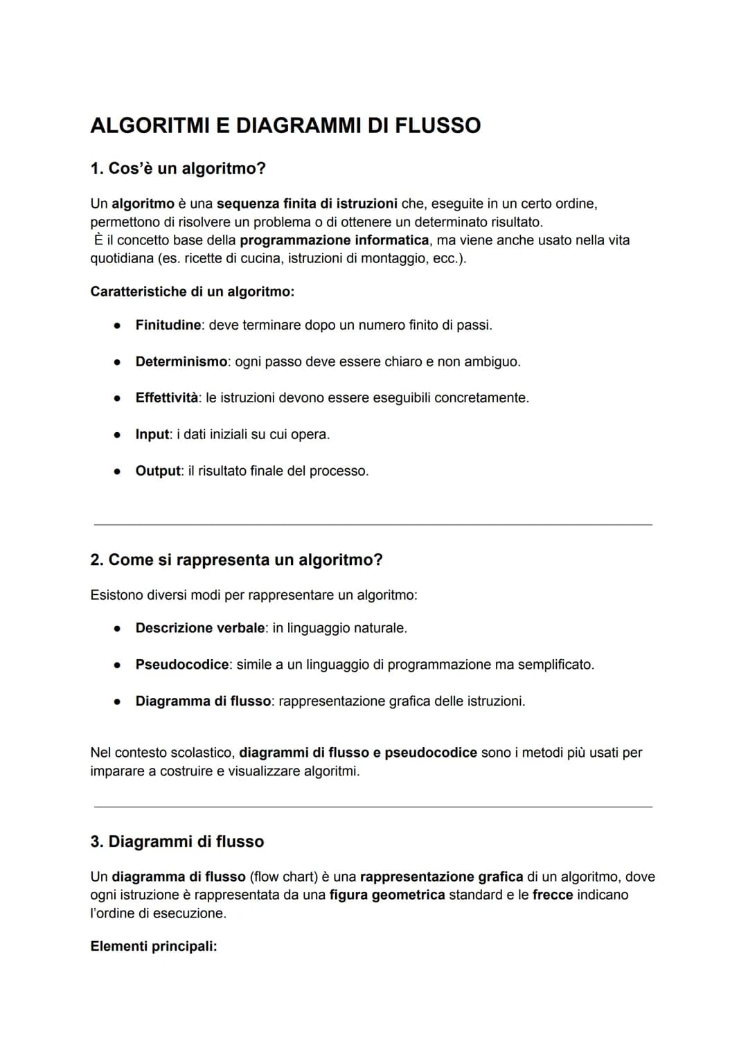 ALGORITMI E DIAGRAMMI DI FLUSSO
1. Cos'è un algoritmo?
Un algoritmo è una sequenza finita di istruzioni che, eseguite in un certo ordine,
pe
