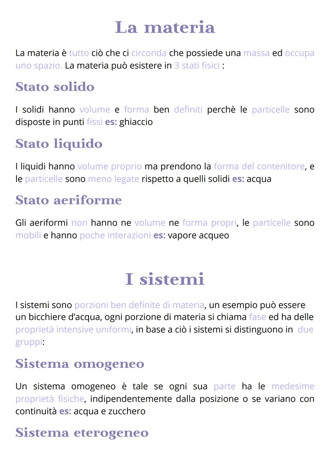 La materia
La materia è tutto ciò che ci circonda che possiede una massa ed occupa
uno spazio. La materia può esistere in 3 stati fisici :
S