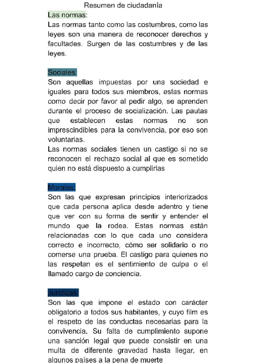 # Resumen de ciudadanía
## Las normas:
Las normas tanto como las costumbres, como las leyes son una manera de reconocer derechos y facultad