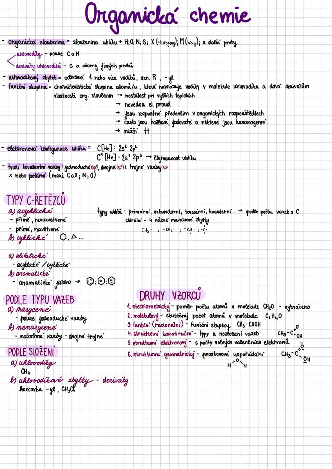 --- OCR Start ---
Organická chemie
organicka sloučenina = sloučenina uhliku + HiO; N; Si X (halogeng); M (kovy); a další pruty
uhlovodity po