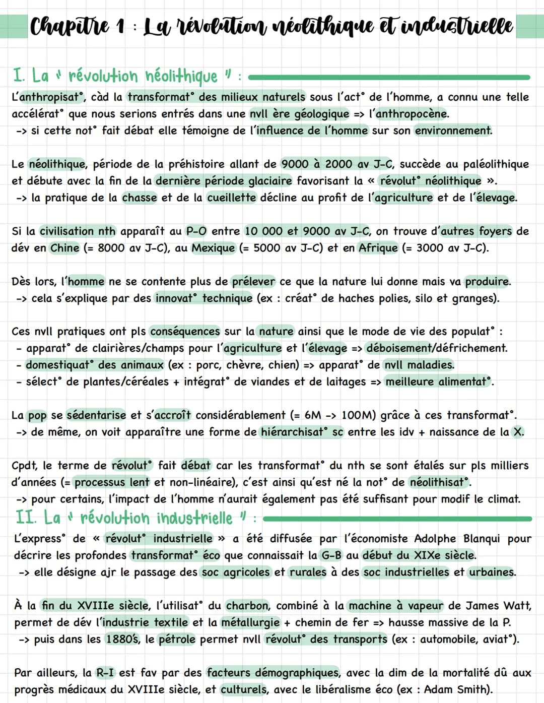 Chapitre 1: La révolution néolithique et industrielle
I. La "révolution néolithique" :
L'anthropisat, càd la transformat des milieux naturel