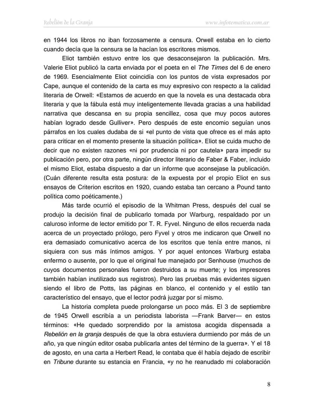 George Orwell
REBELIÓN DE LA
GRANJA
www.infotematica.com.ar Texto de dominio público.
Este texto digital es de DOMINIO PÚBLICO en Argentin