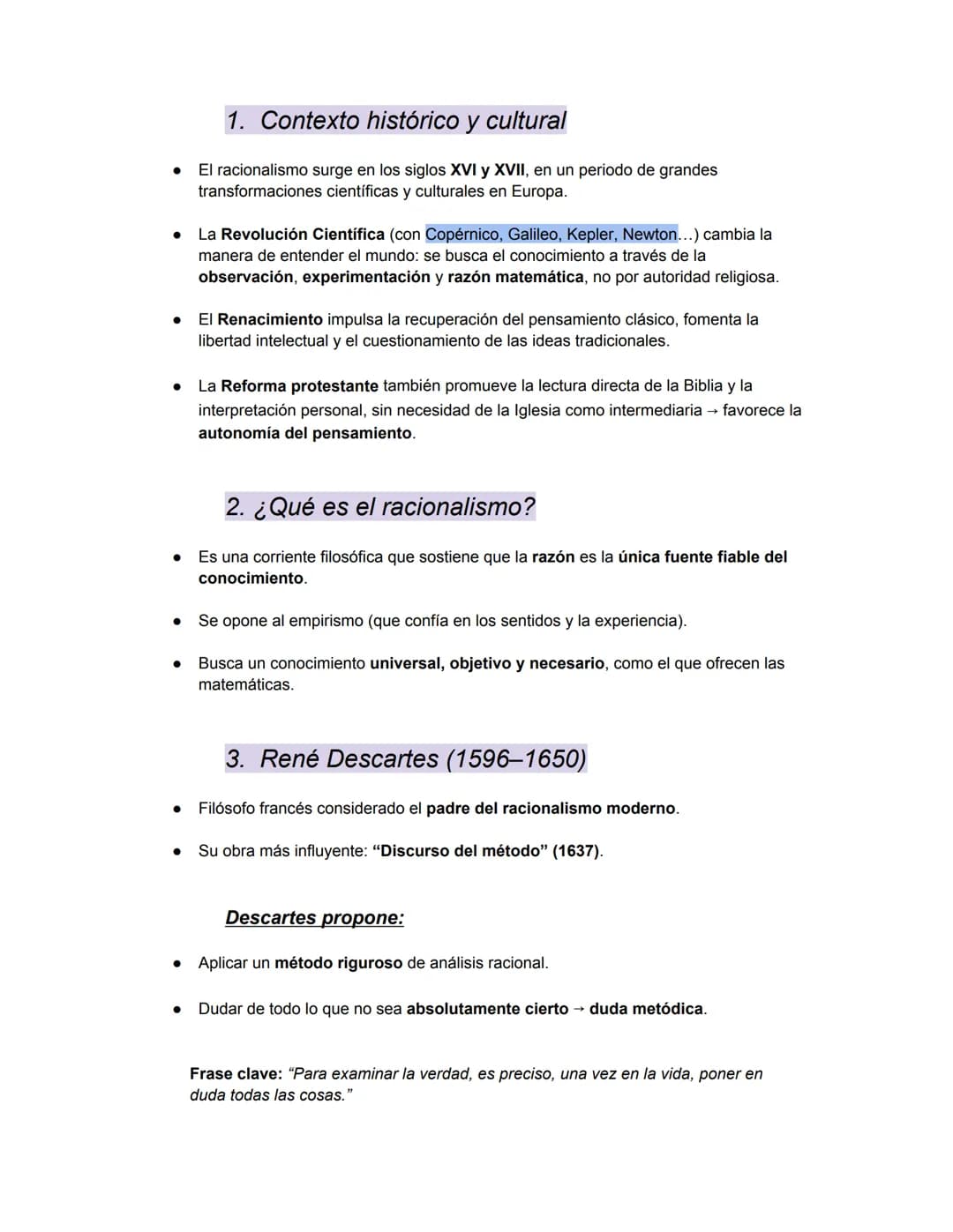 El racionalismo de René Descartes
El racionalismo de Descartes surgió en un momento de profundos cambios culturales y
científicos en Europa,