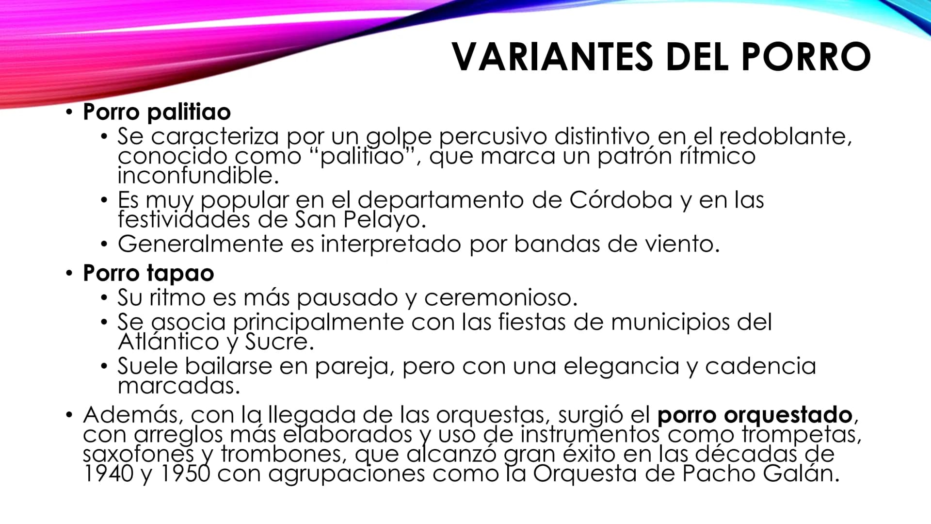EL PORRO: PATRIMOΝΙO
MUSICAL DEL CARIBE
COLOMBIANO
'Toma los apuntes en tu cuaderno y resuelve la actividad • El porro es una de las manifes