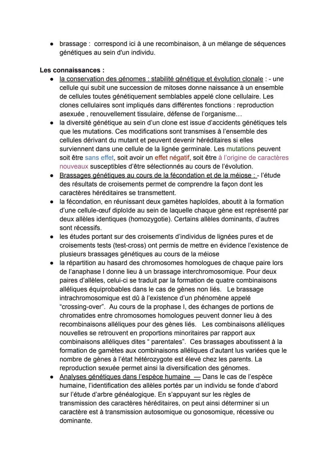 Bac SVT
Theme 1 : la terre, la vie et l'organisation du vivant
chap 1 : l'origine du génotype des individus :
défs importante:
• mitose: la