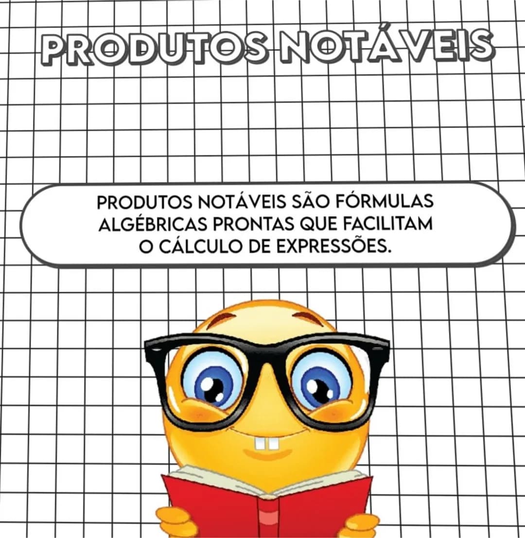 PRODUTOS NOTAVEIS
PRODUTOS NOTÁVEIS SÃO FÓRMULAS
ALGÉBRICAS PRONTAS QUE FACILITAM
O CÁLCULO DE EXPRESSÕES. QUADRADO DA SOMA
FÓRMULA:
a² + 2