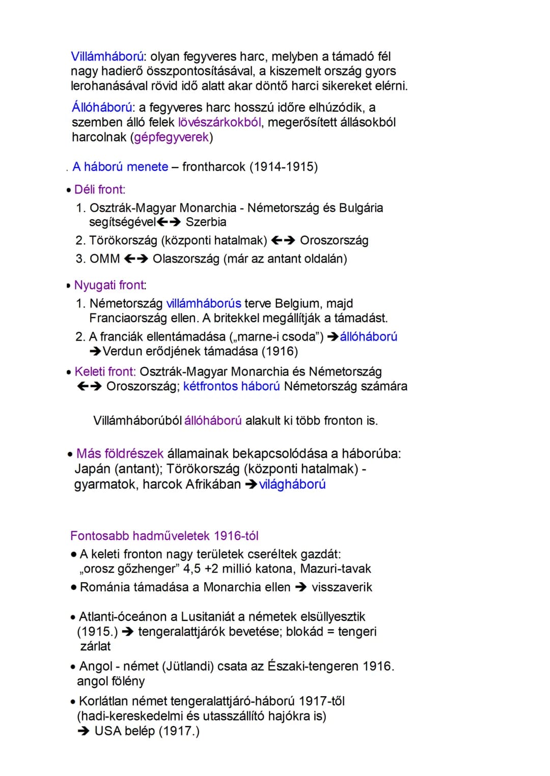 Az első világháború 1914-1918
A „nagy háború” okai
ISMÉTELNI: A világ nagyhatalmai és ellentéteik a XX. század elején
Világháború: olyan feg