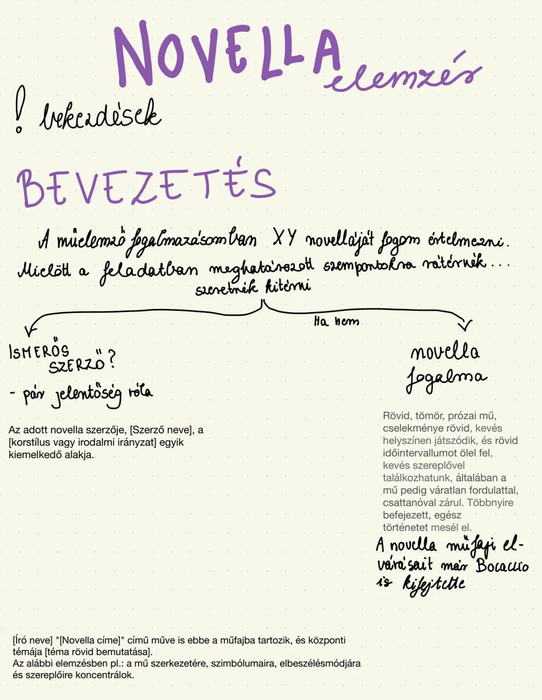 Novella
elemezés # NOVELLA elemzés
! Bevezetések
## BEVEZETÉS
A műelemző fogalmazásomban XY novelláját fogom értelmezni. Micsoda a felada