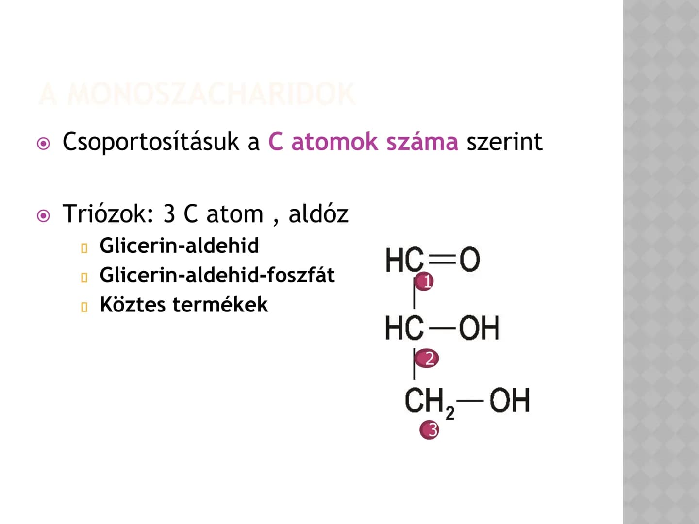 SZÉNIDRÁTOK MEGHATÁROZÁS
• A szénhidrátok (szacharidok. cukrok)
C, H, O tartalmazó szerves vegyületek,
áltálanos képletük C(H₂O)n
• A növény