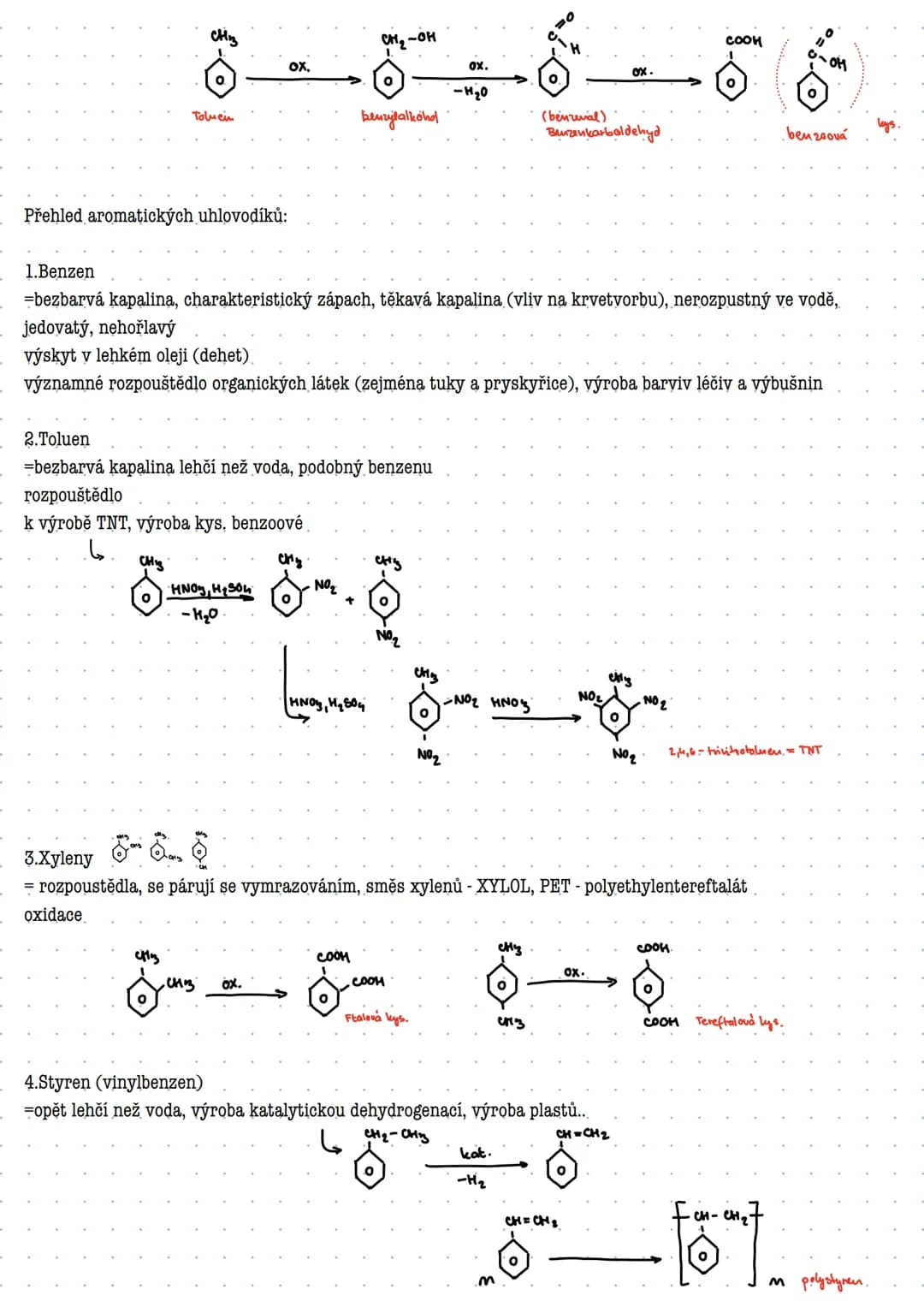 Aromatické uhlovodíky (Areny)
=sloučeniny, které ve svých molekulách obsahují 1 nebo více benzenových jader (kruhů).
=cyklické uhlovodíky s