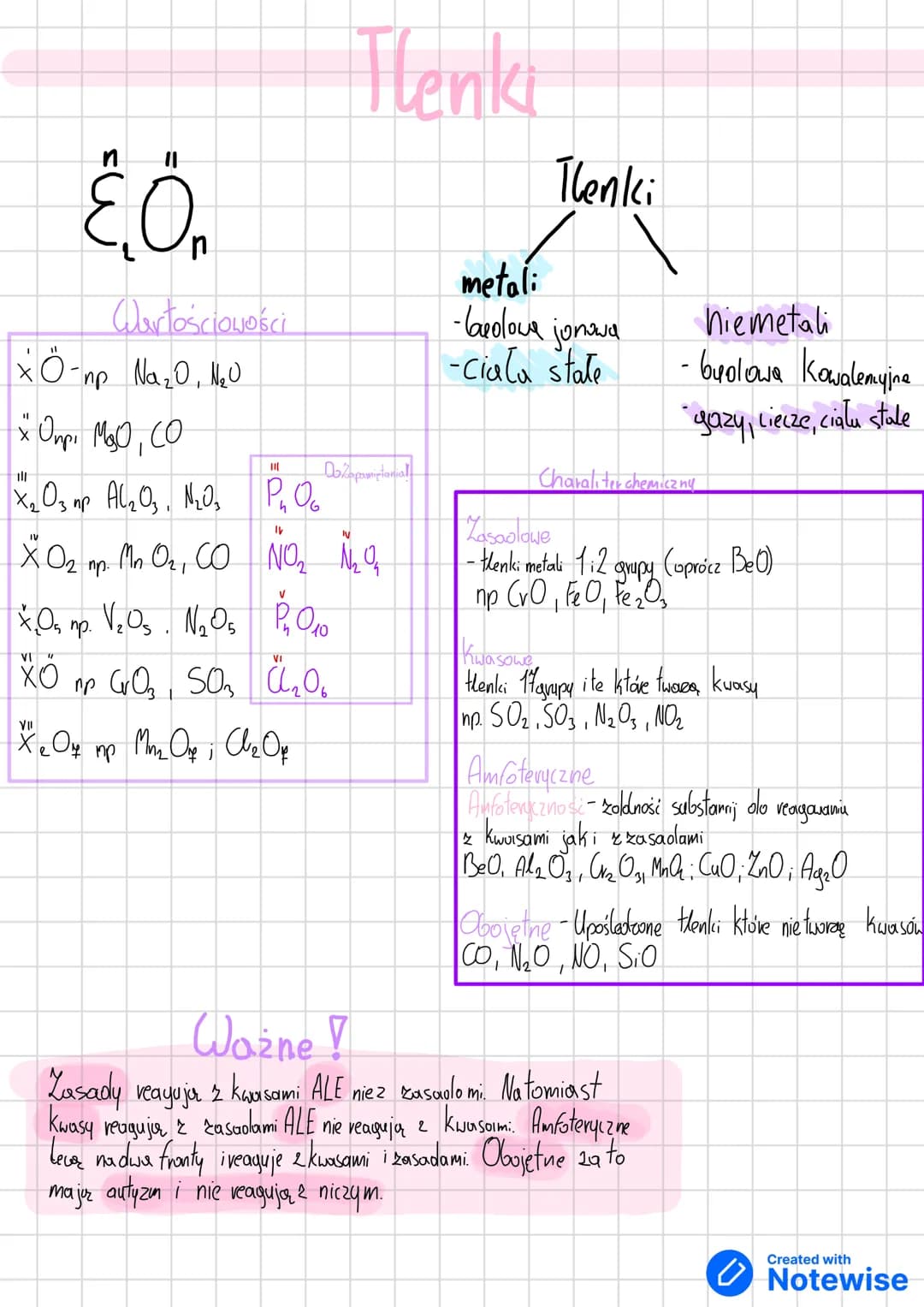 # Tlenki
n
11
¿Ö
Wartościowości
Ö-np Na₂O, 20
Опрі M30, CO
X2O3 mp Al2O3, N2O, PO
XO2 пр. MnO2, CO NO LO
XÖ пр GO, SO
ΧΟς πρ. νεος.