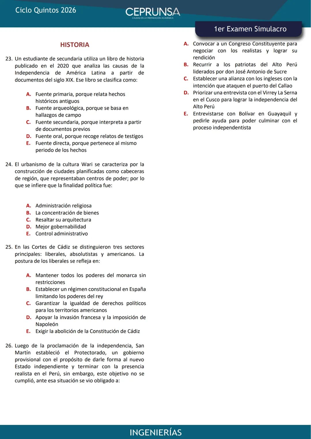 LA PROFESION
ERIA
MARC AQUISE
ESCUELA PROFESIONAL
DE INGENERA CIVL
EXAMEN
SIMULACRO
INGENIERÍAS
UNSA
UNIVERSIDAD NACIONAL DE SAN AGUSTIN