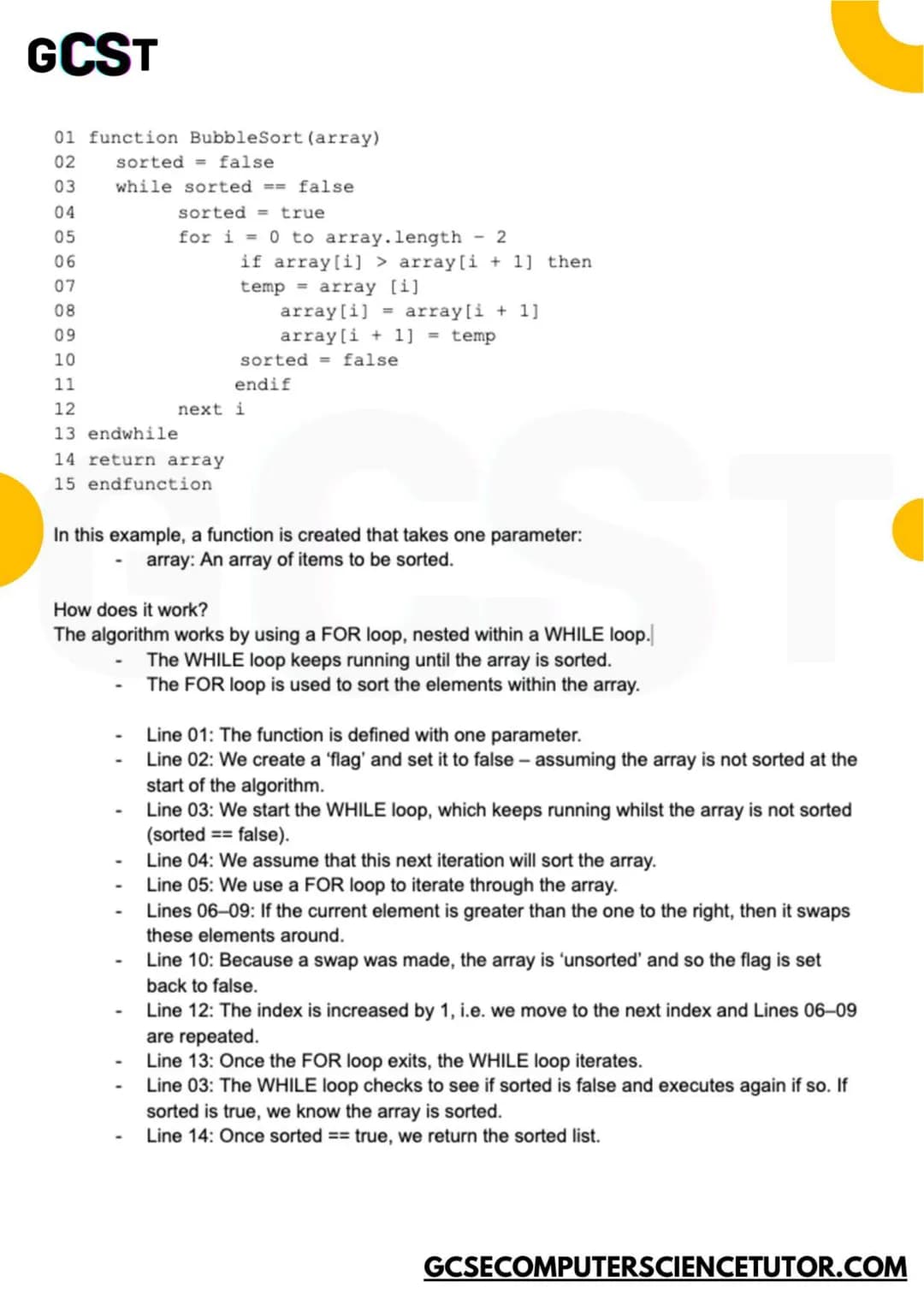 GCST
2.1
ALGORITHMS
SEARCH & SORTING ALGORITHMS
code is written in OCR Exam Reference Language
GCSE OCR
GCSECOMPUTERSCIENCETUTOR.COM GCS