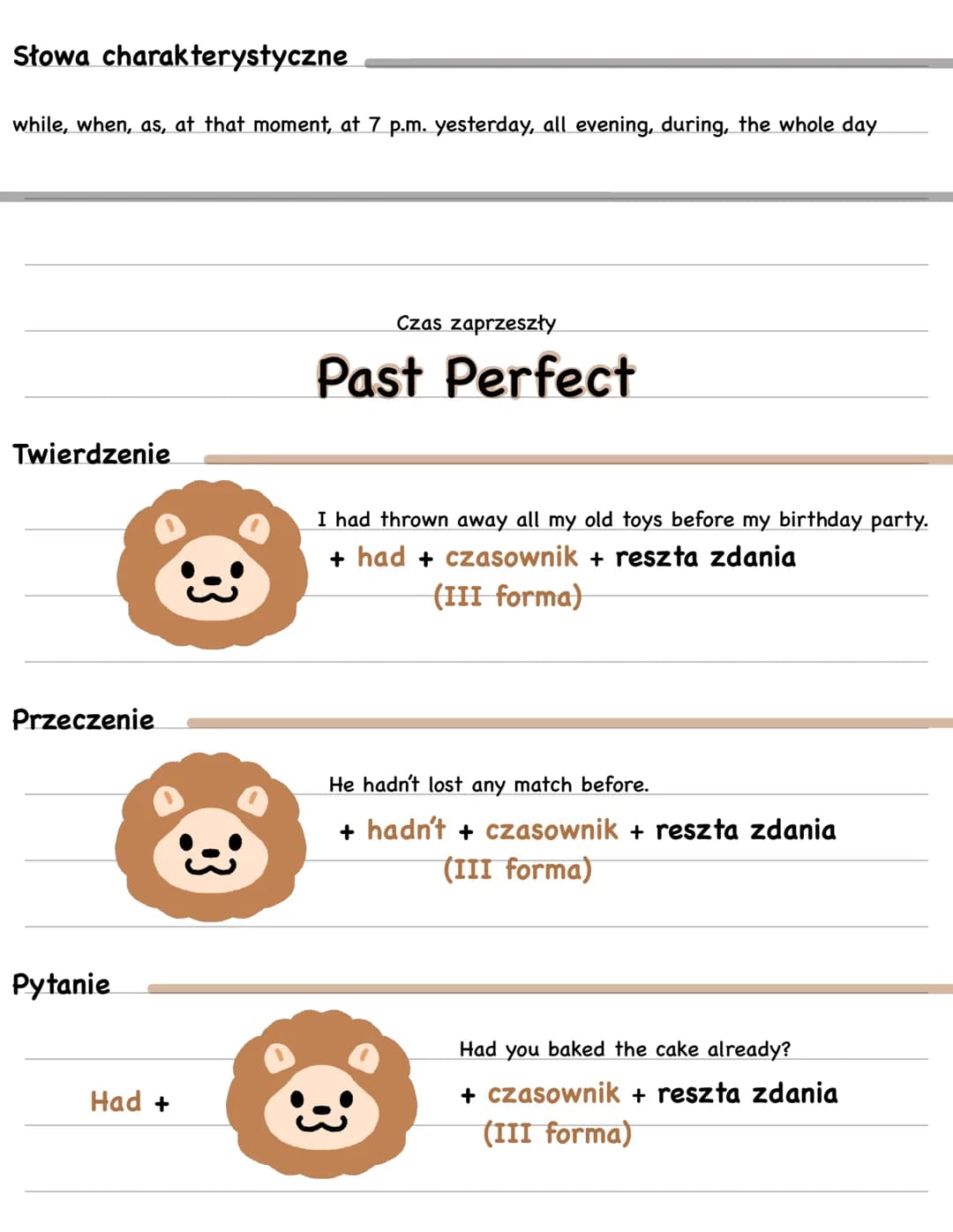 Czas teraźniejszy prosty
# Present Simple
Twierdzenie
She goes to the park every day.
+ czasownik + reszta zdania
3os. L.poj „s" "es"
„ies"