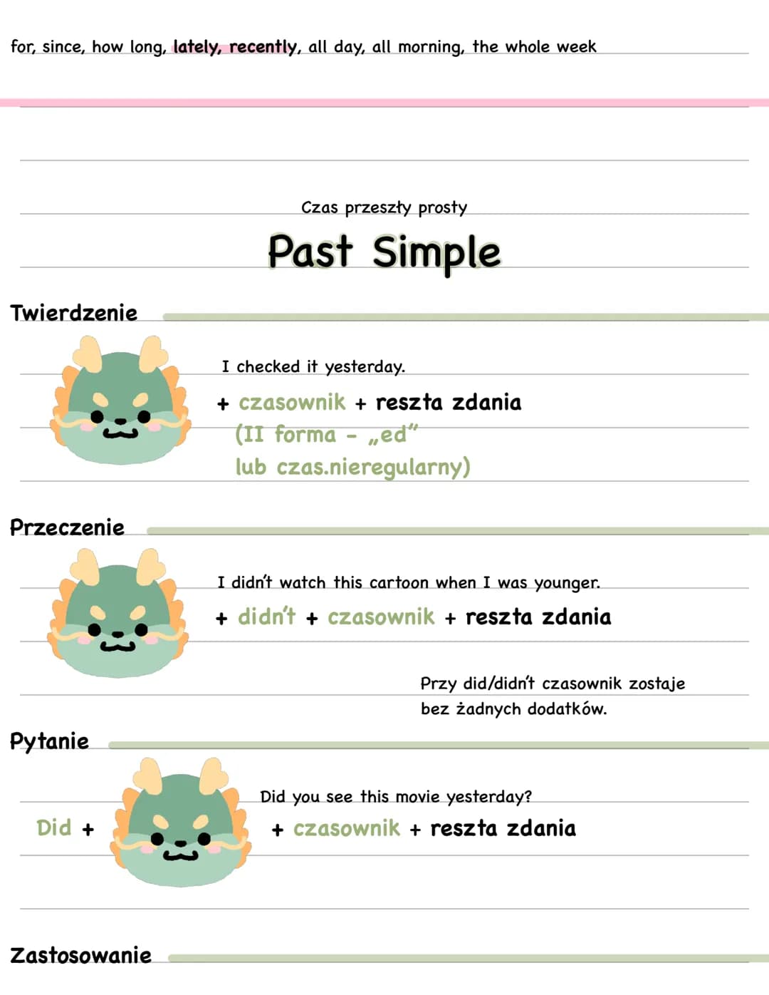 Czas teraźniejszy prosty
# Present Simple
Twierdzenie
She goes to the park every day.
+ czasownik + reszta zdania
3os. L.poj „s" "es"
„ies"