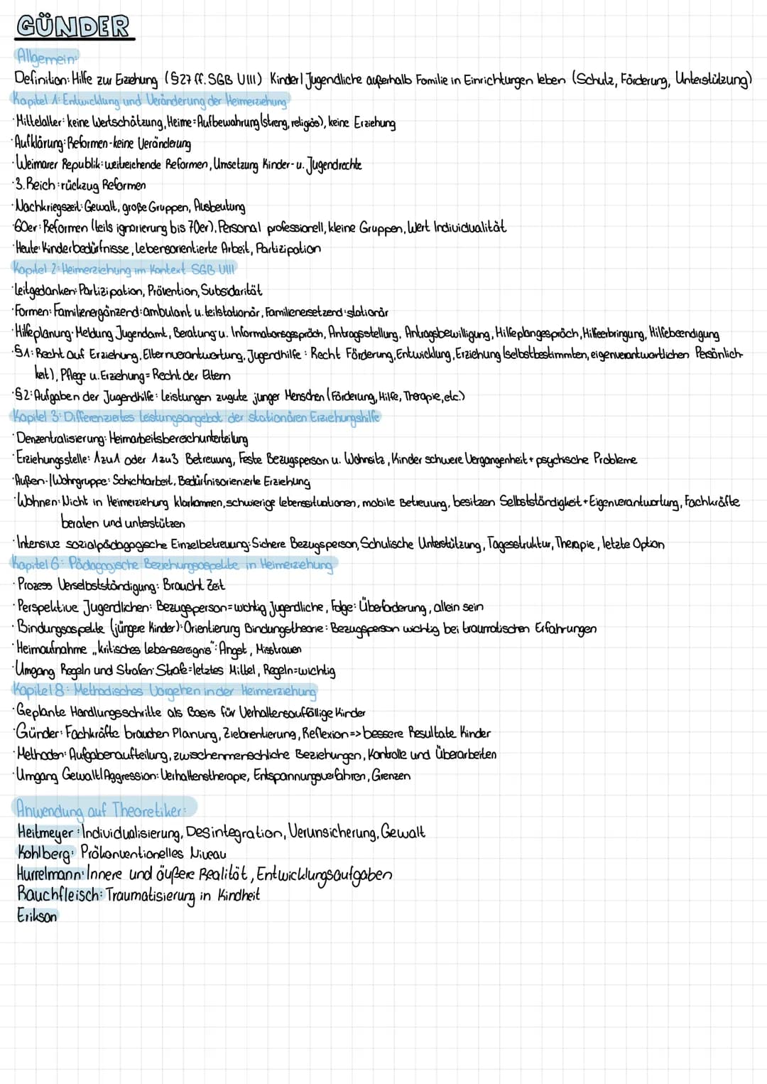 # Günder
Die Heimerziehung
ALLGEMEINES:
- Definition: Heimerziehung ist eine Hilfe zur Erziehung nach §27 ff. SGB Ull, bei der Kinder (Jug
