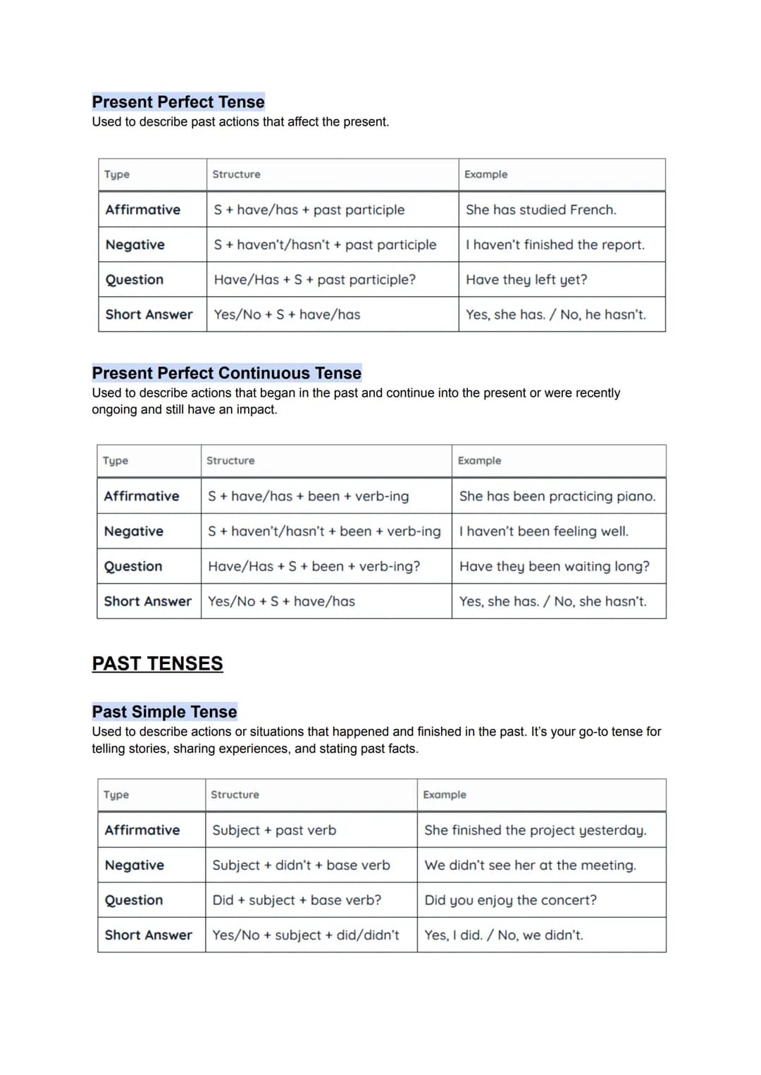 # VERB TENSES
PRESENT TENSES
Present Simple Tense
Used to describe actions, situations, or facts that are regular, general, or always true