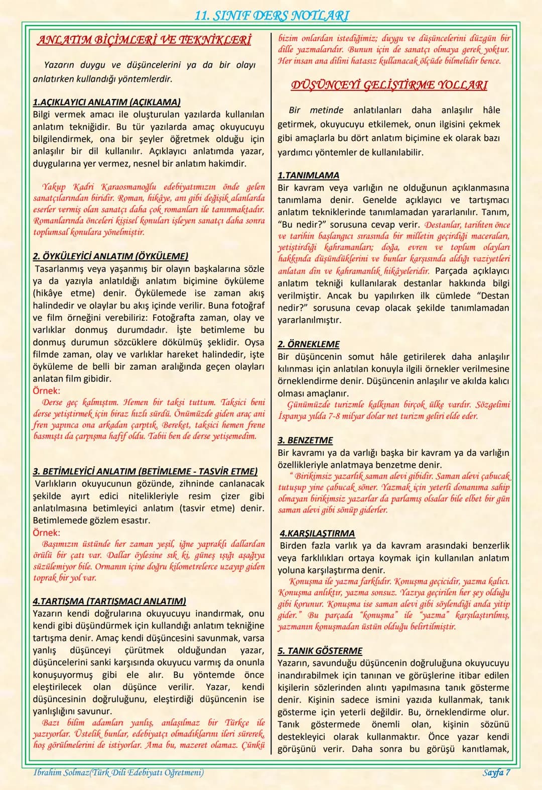 # 11. SINIF DERS NOTLARI
EDEBİYAT TOPLUM İLİŞKİSİ
Edebiyat; duygu, düşünce ve hayallerin insanlara
estetik bir zevk içerisinde sözlü veya