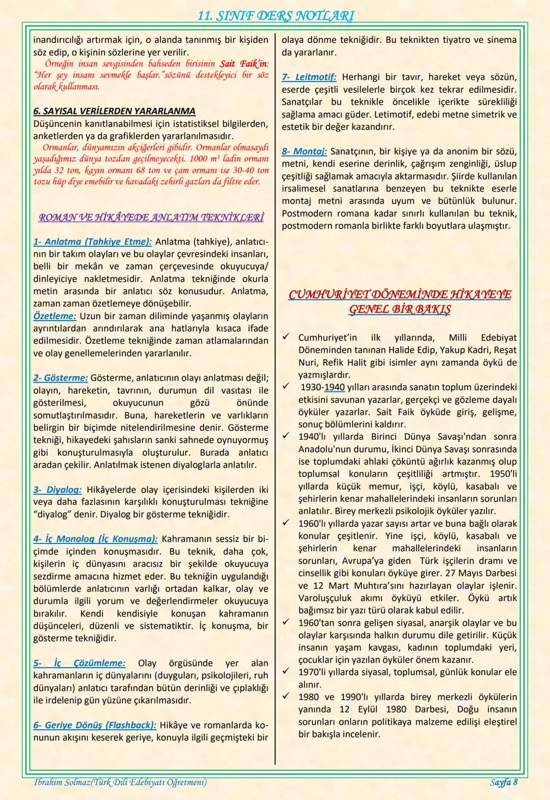 # 11. SINIF DERS NOTLARI
EDEBİYAT TOPLUM İLİŞKİSİ
Edebiyat; duygu, düşünce ve hayallerin insanlara
estetik bir zevk içerisinde sözlü veya