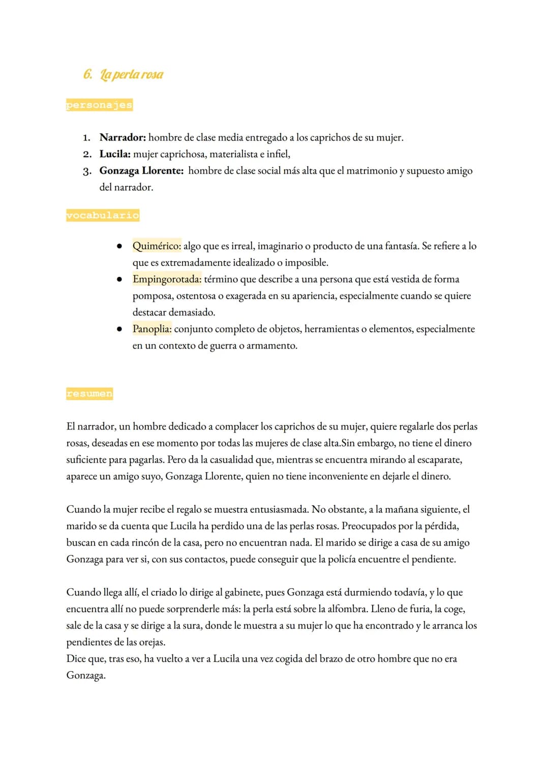 # Antología de cuentos
Emilia Pardo Bazán
1. El mechón blanco
personajes
1. La generala: esposa del general y protagonista del cuento.
2.