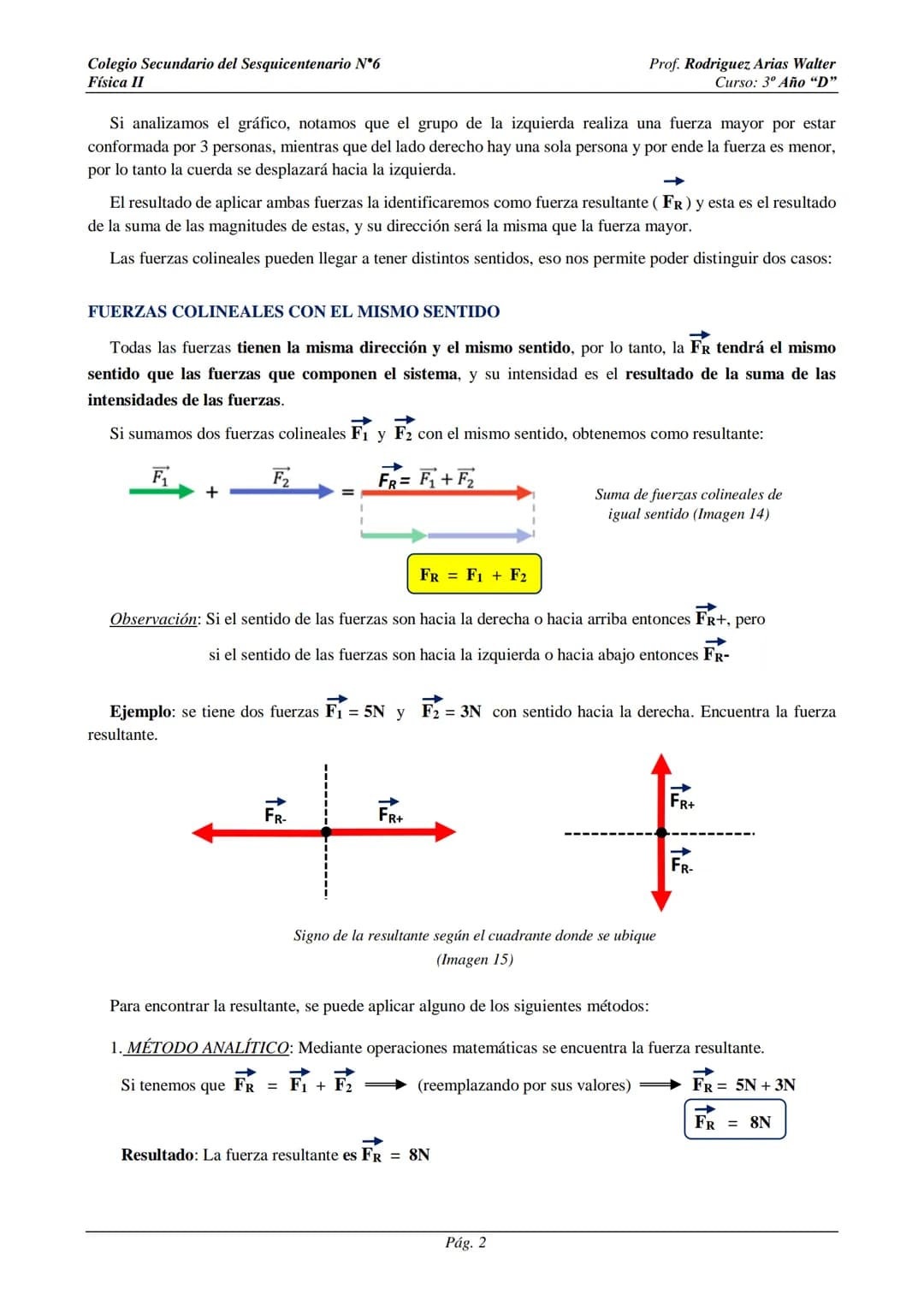 # Colegio Secundario del Sesquicentenario N°6
Física II
Prof. Rodriguez, Arias Walter
Curso: 3º Año "D"
# SISTEMA DE FUERZAS
Cuando sobre
