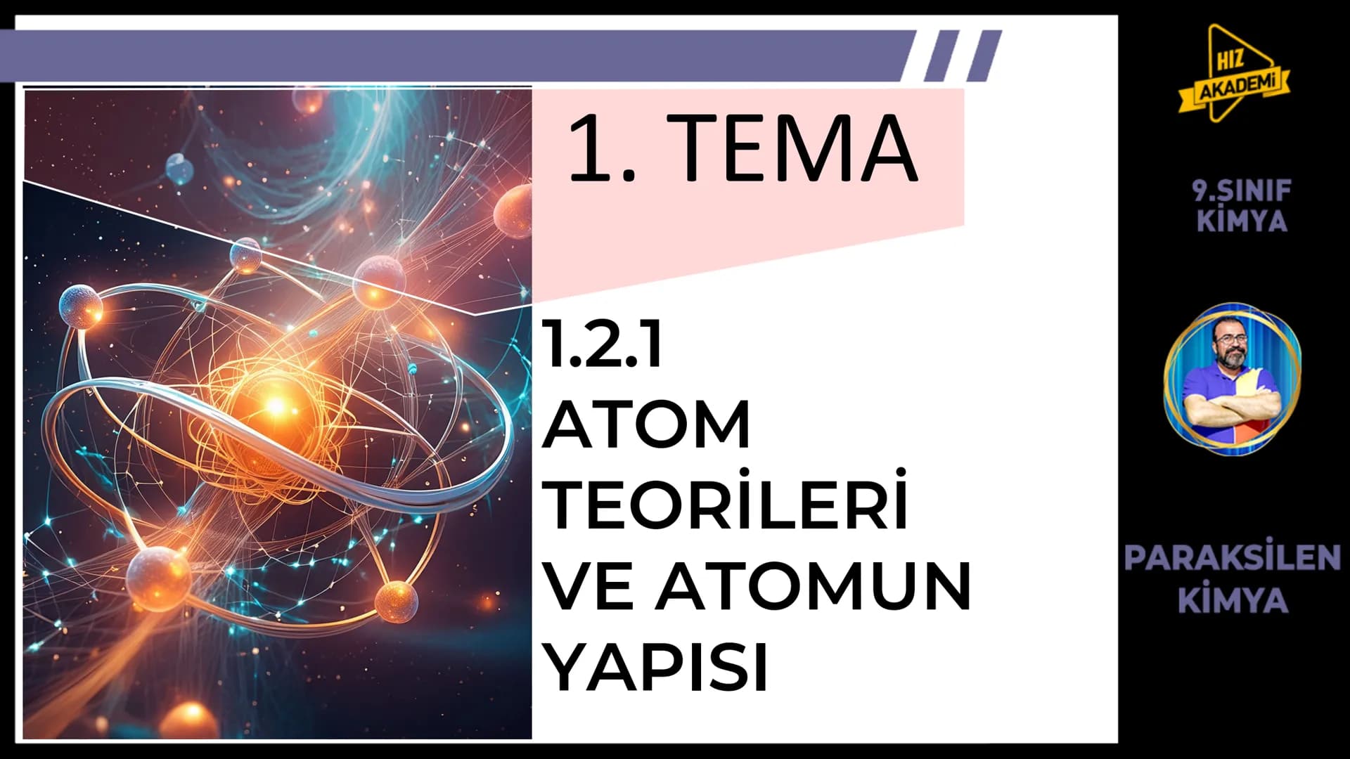 # 1. TEMA
1.2.1
ATOM
TEORİLERİ
VE ATOMUN
YAPISI
9.SINIF
KİMYA
PARAKSİLEN
KİMYA # BU KONUDAN ÇÖZECEĞİMİZ SORU SAYISI
# 72
# 9.SINIF KİMY