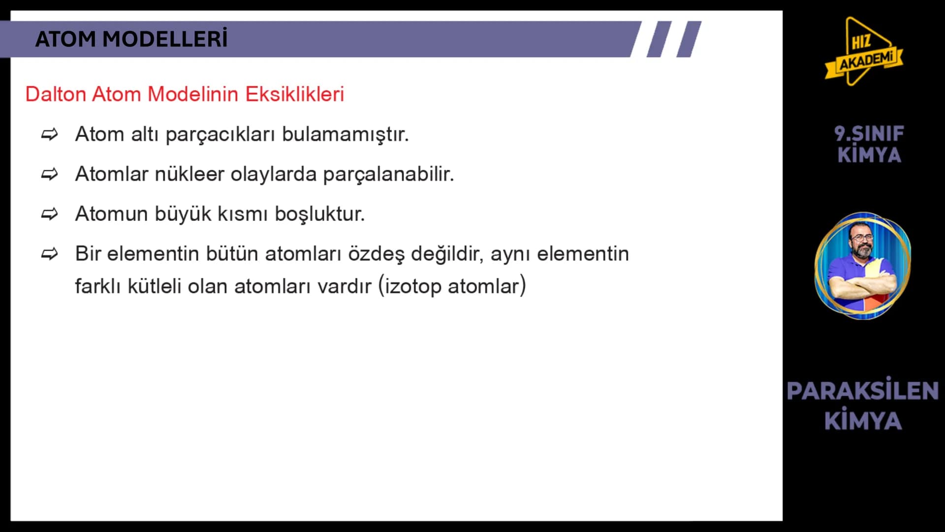 # 1. TEMA
1.2.1
ATOM
TEORİLERİ
VE ATOMUN
YAPISI
9.SINIF
KİMYA
PARAKSİLEN
KİMYA # BU KONUDAN ÇÖZECEĞİMİZ SORU SAYISI
# 72
# 9.SINIF KİMY
