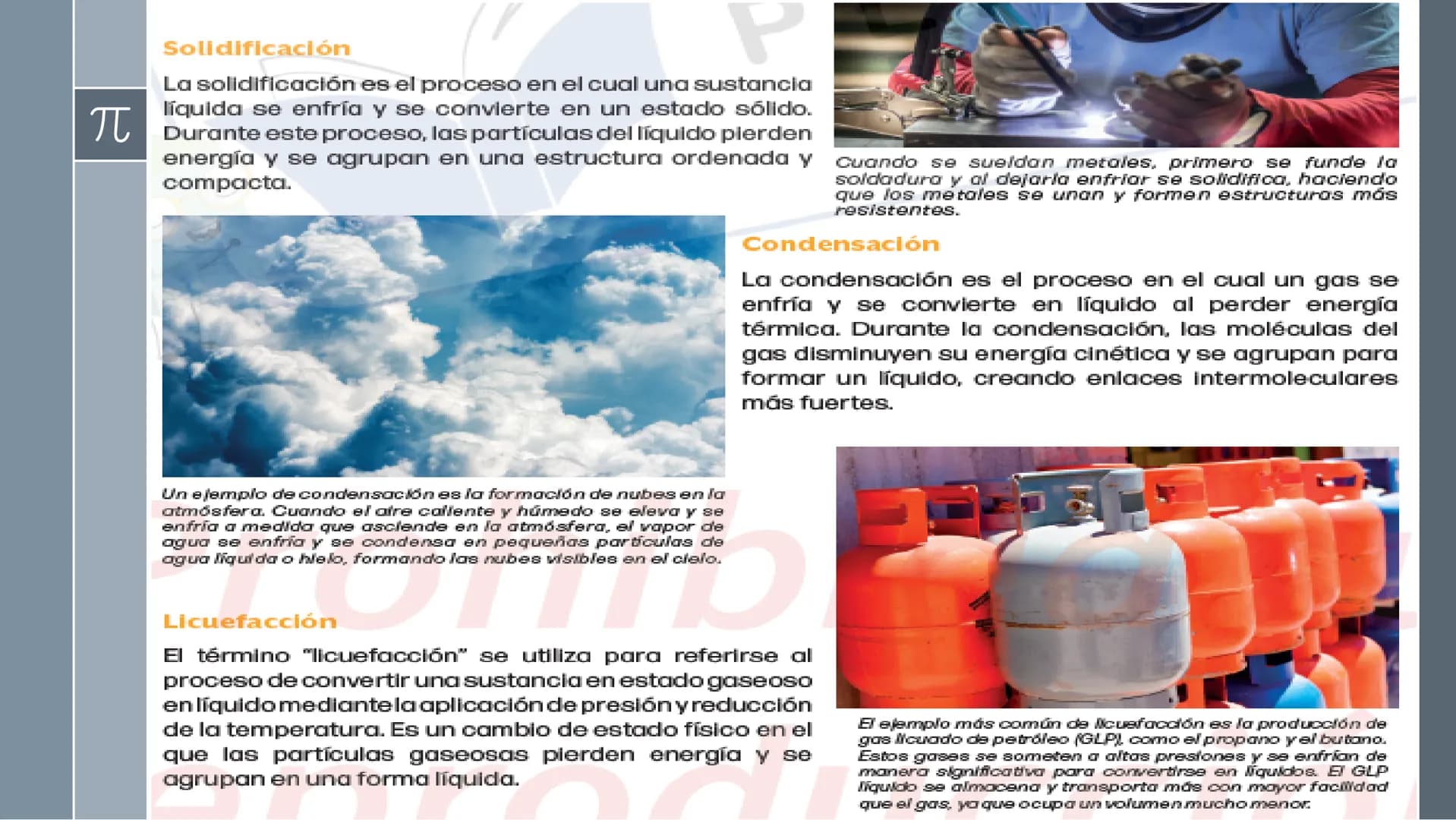 π
# Estados de agregación de la materia
El estado físico de la materia es una característica fundamental que define cómo están orga-
nizad