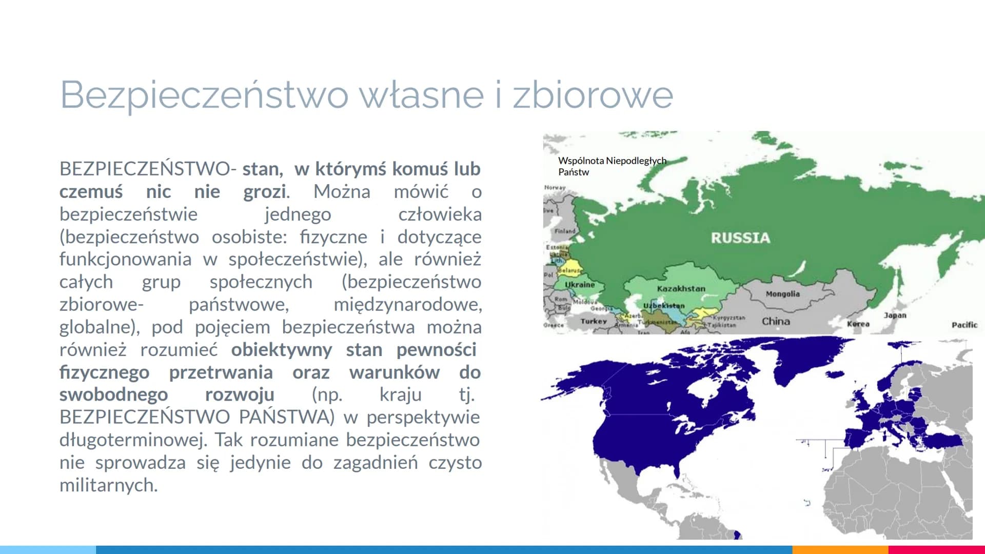 BEZPIECZEŃSTWO
PAŃSTWA # Bezpieczeństwo własne i zbiorowe
BEZPIECZEŃSTWO- stan, w którymś komuś lub czemuś nic nie grozi. Można mówić o bezp