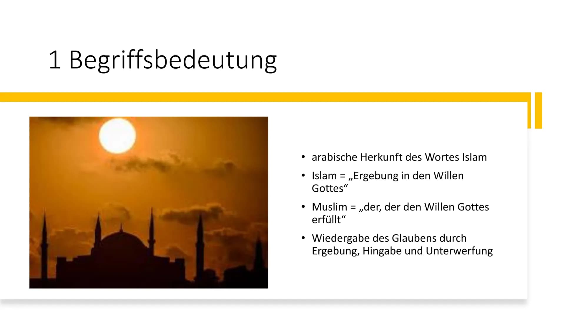 Der Islam # Gliederung
1. Begriffsbedeutung
2. Entstehung und Geschichte des Islams
2.1. Wichtige historische Daten
3. Geographische Ver