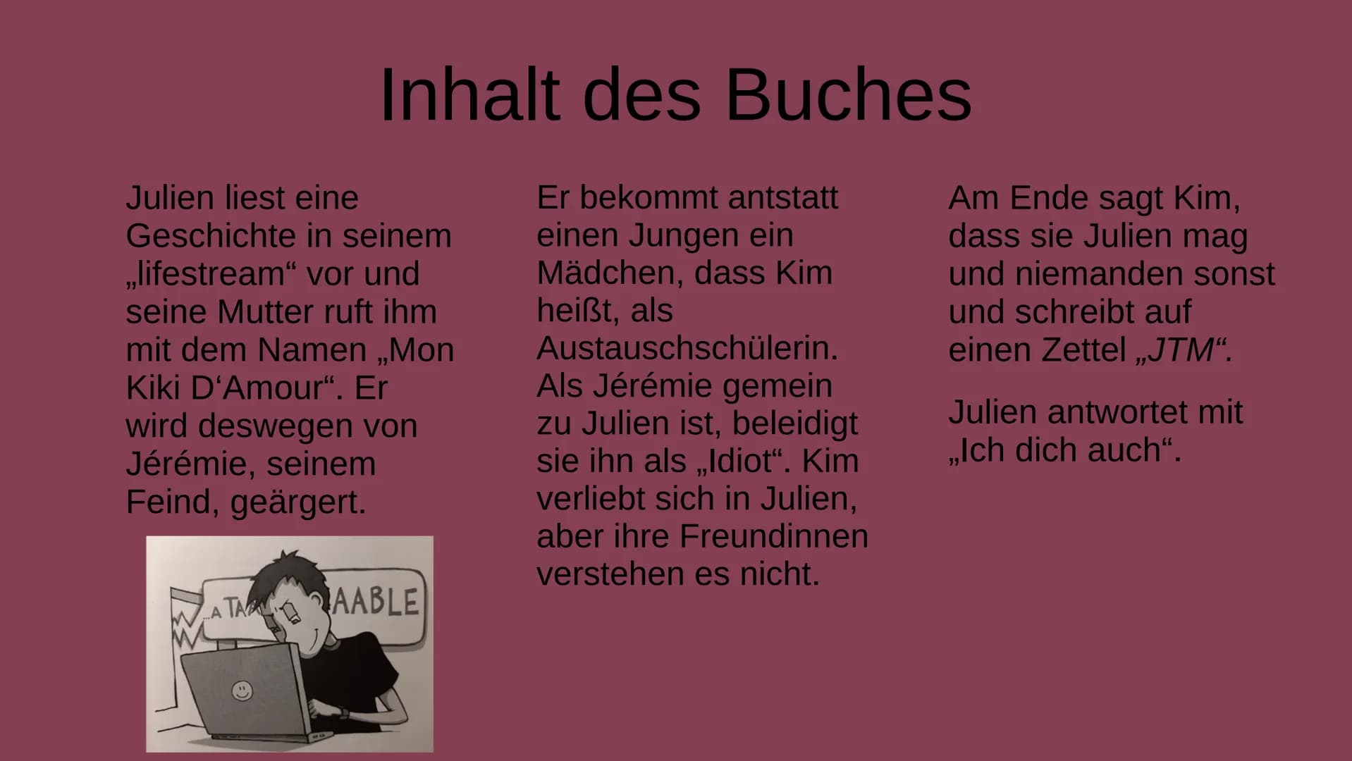 Lectures françaises
ITM-
Marie Gauvillé
JTM - Ich dich auch
h auch
JTM
h
dich auch!
Klett
auch # Inhaltsverzeichnis
* Die Hauptcharaktere
*