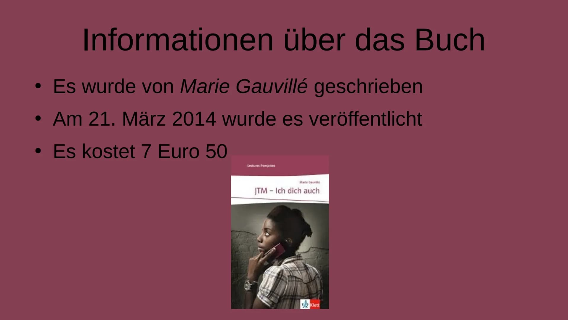 Lectures françaises
ITM-
Marie Gauvillé
JTM - Ich dich auch
h auch
JTM
h
dich auch!
Klett
auch # Inhaltsverzeichnis
* Die Hauptcharaktere
*