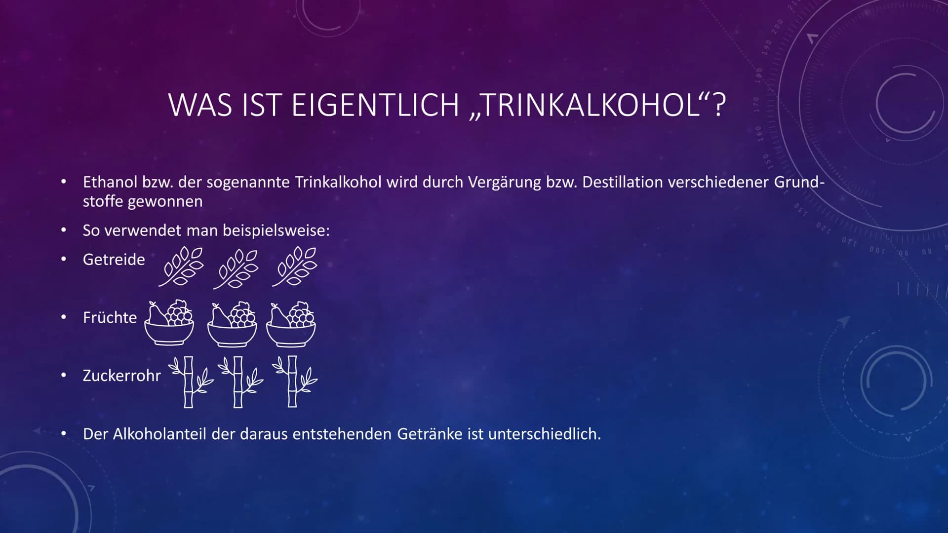 <p>Ethanols chemische Formel lautet C2H5OH. Die Dichte von Ethanol beträgt 0,789 g/ml. Ethanol ist ein Alkohol und wird häufig in Getränken