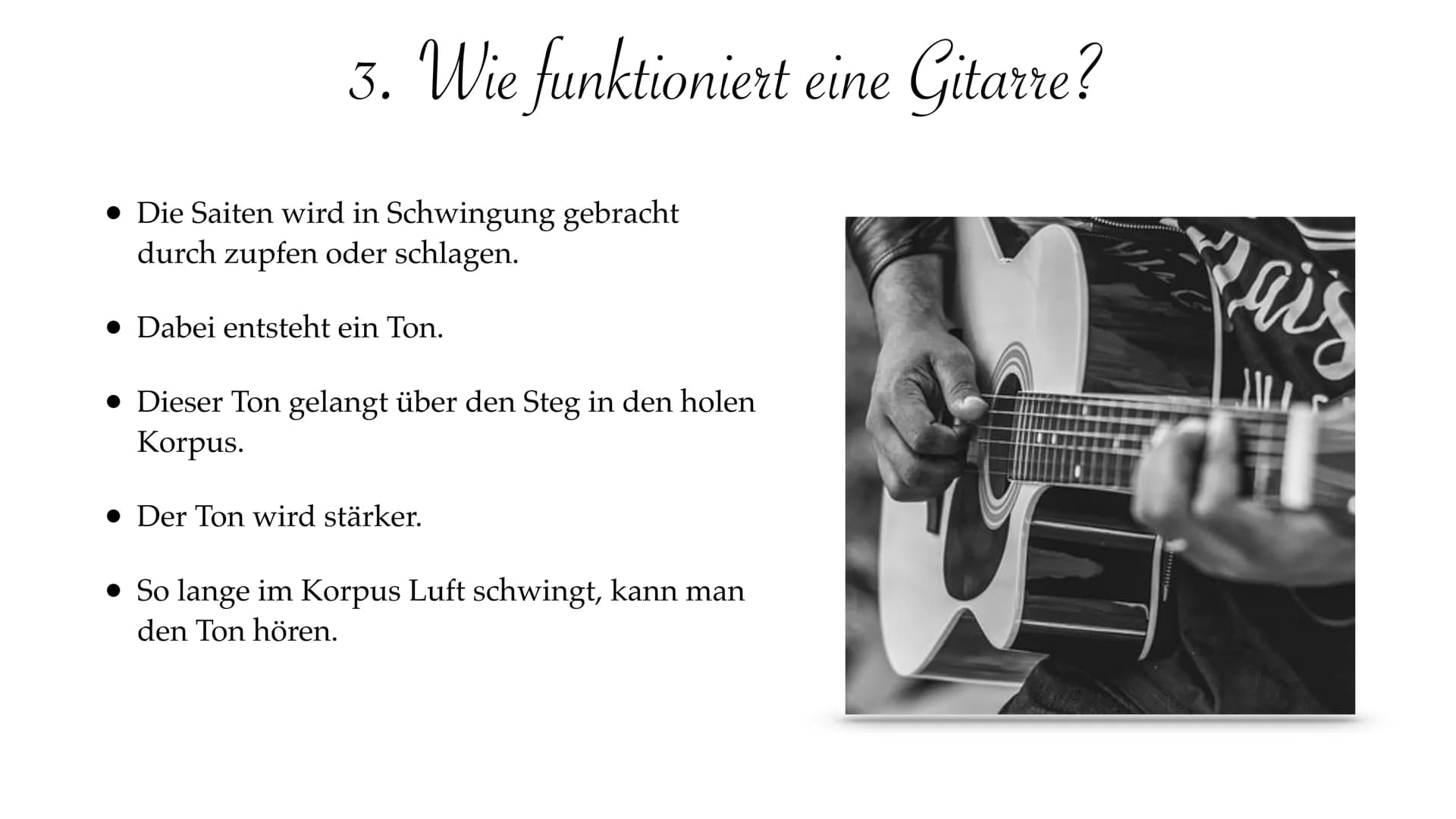 Die Akustische
Gitarre # Inhaltsverzeichnis
1. Was ist die Gitarre?
2. Die Gescheite der Gitarre.
3. Wie funktioniert eine Gitarre?
4. Aufba