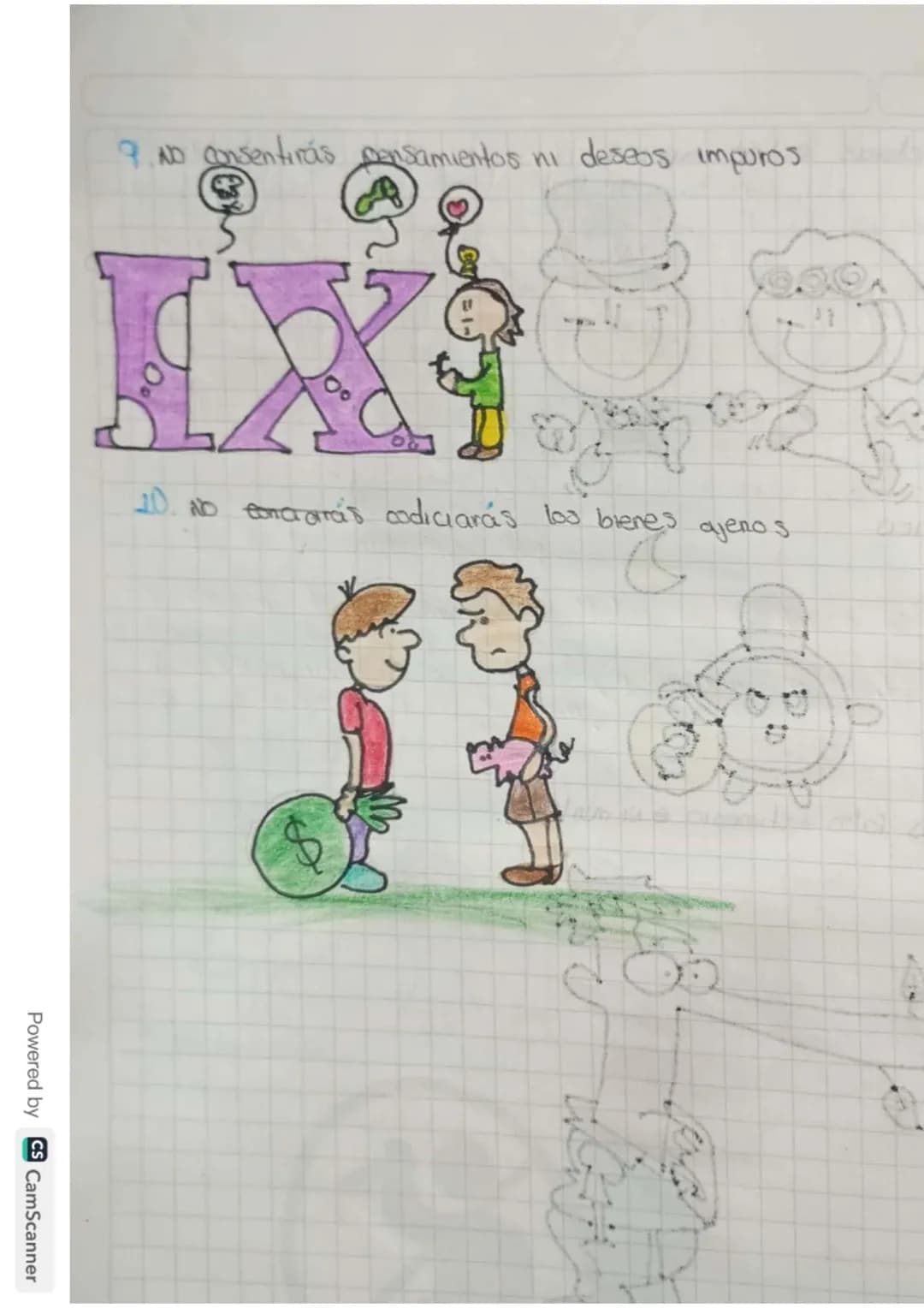 9. No ansentirás pensamientos ni deseos impuros
IX
10. No encrarás codiciarás los bienes ajenos
Powered by CS CamScanner 6. No cometoras act