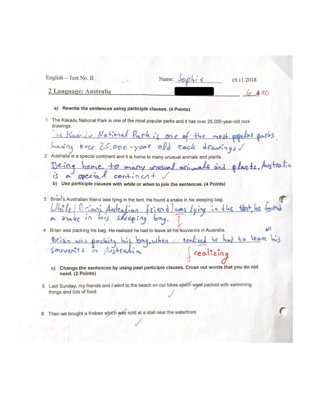 English – 9b – Test No. II Name: Sophie 29.11.2018
1 The Torres Strait Islanders
Read the text. Then do the task.
A short history of the