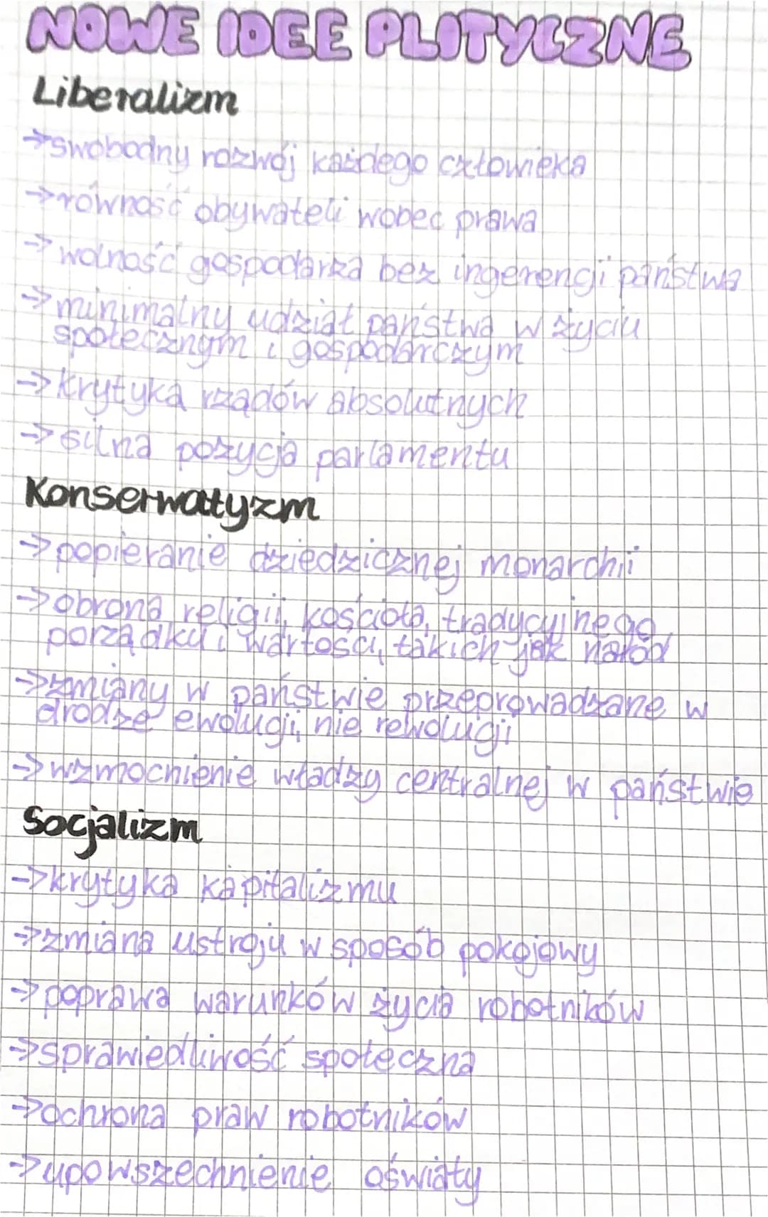 # NOWE IDEE PLITYCZNE
Liberalizm
→swobodny rozwój kasnego człowieka
→równos obywateli wobec prawa
→wolność gospodarza bez ingerencji pań