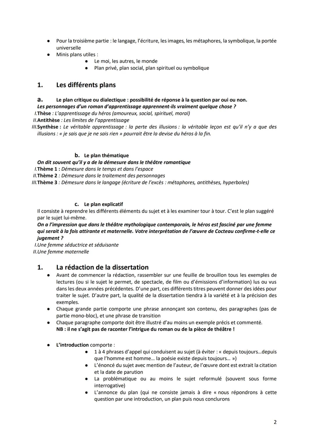 # FICHE MÉTHODE
La dissertation
1. Définition
C'est un développement organisé (=plan) répondant à une question littéraire. Pour se faire, o